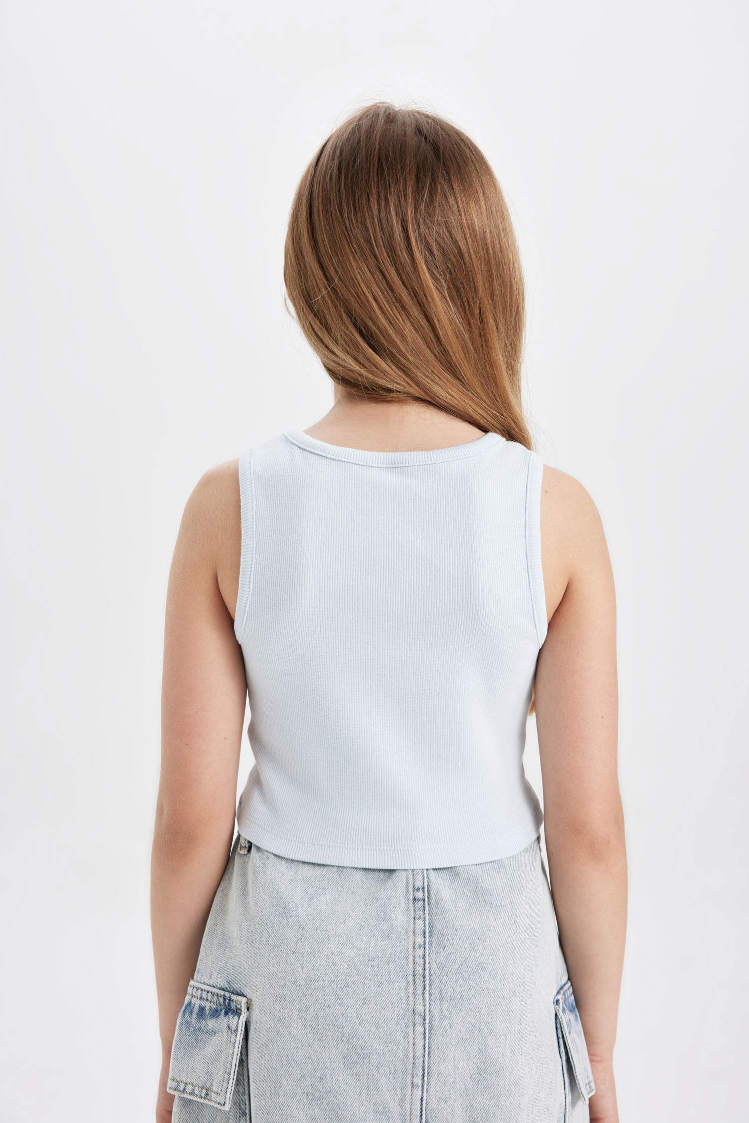 Kız Çocuk Bisiklet Yaka Baskılı Crop Atlet