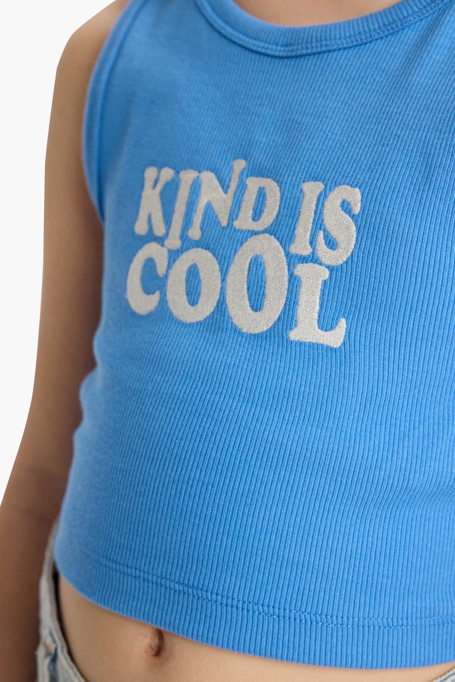 Kız Çocuk Bisiklet Yaka Baskılı Crop Atlet