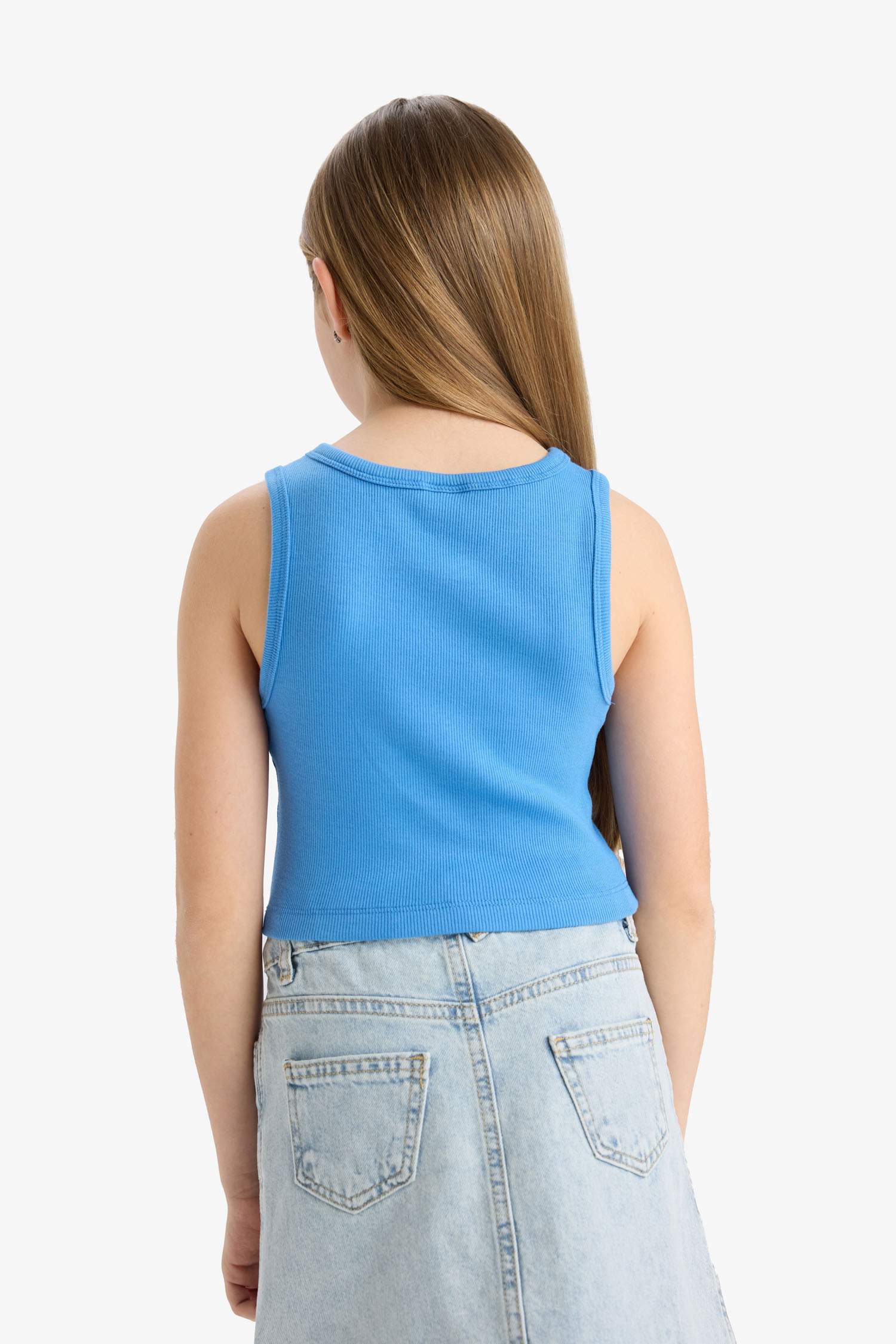 Kız Çocuk Bisiklet Yaka Baskılı Crop Atlet