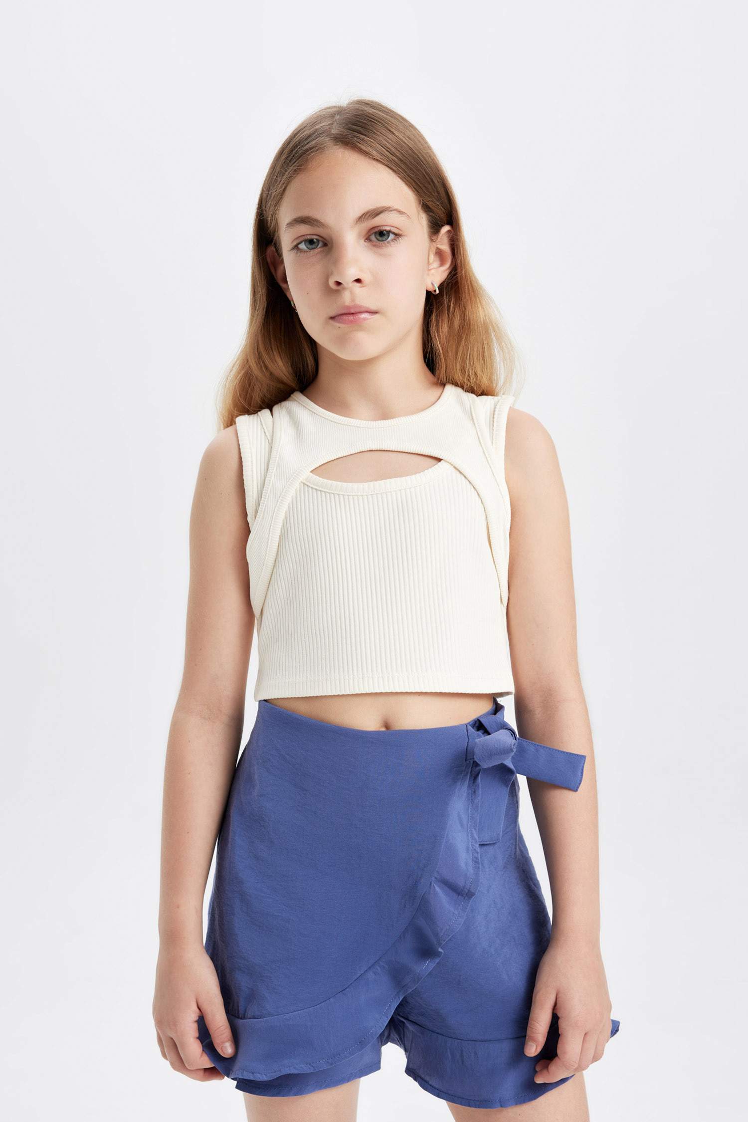 كيمونه بناتي بدون ردن برقبة مستديرة