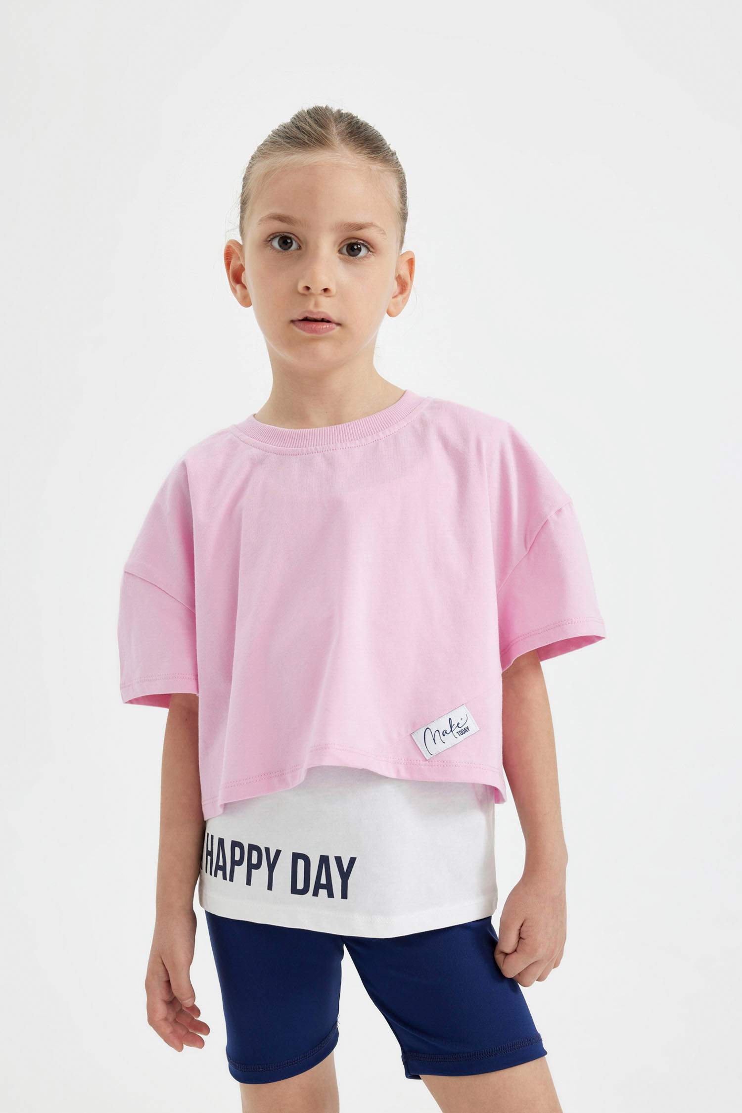 Kız Çocuk 2'li Takım Oversize Geniş Kalıp Bisiklet Yaka Baskılı Kısa Kollu Tişört Askılı Atlet