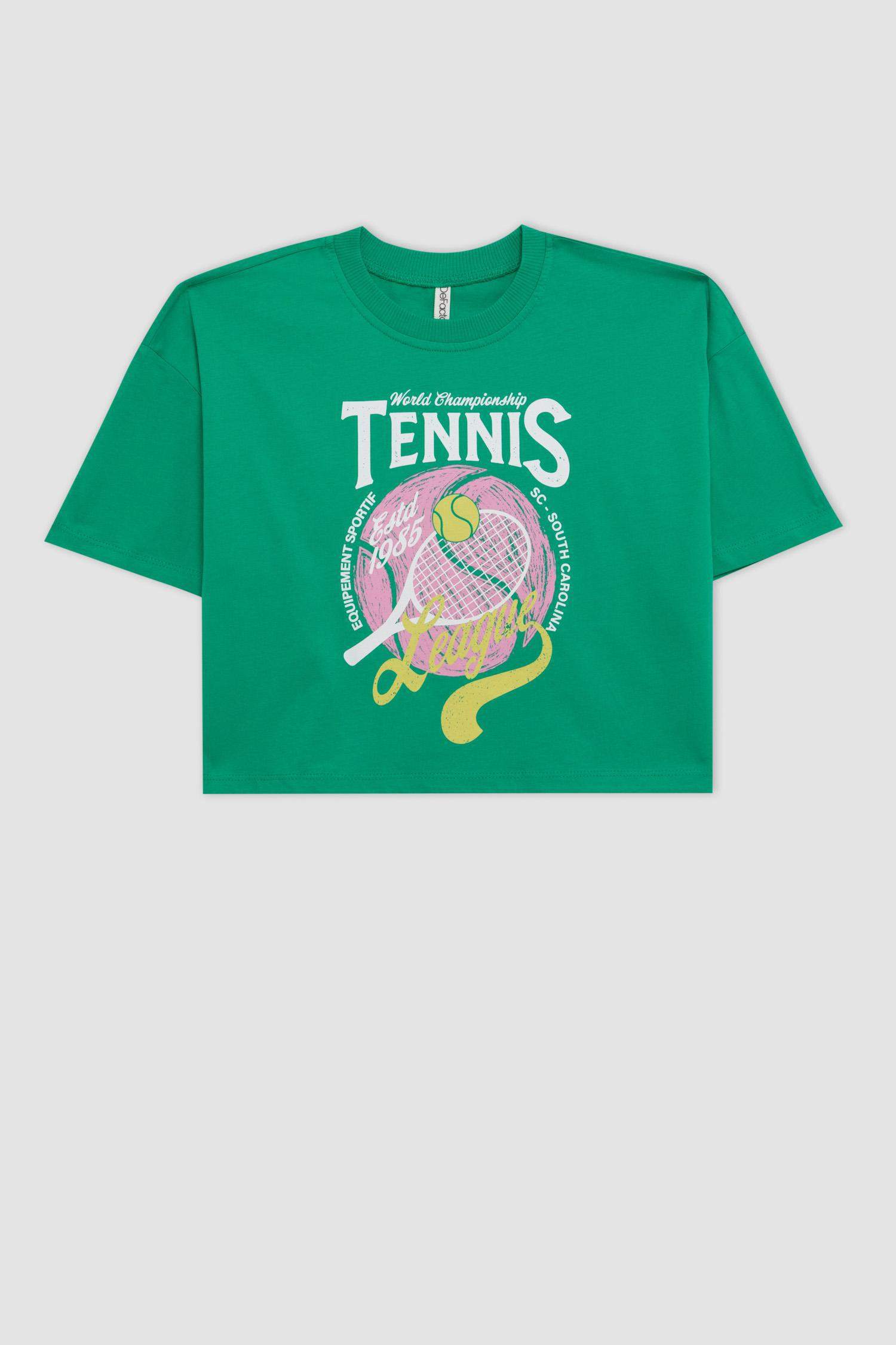 Kız Çocuk Bisiklet Yaka Baskılı Kısa Kollu Tişört