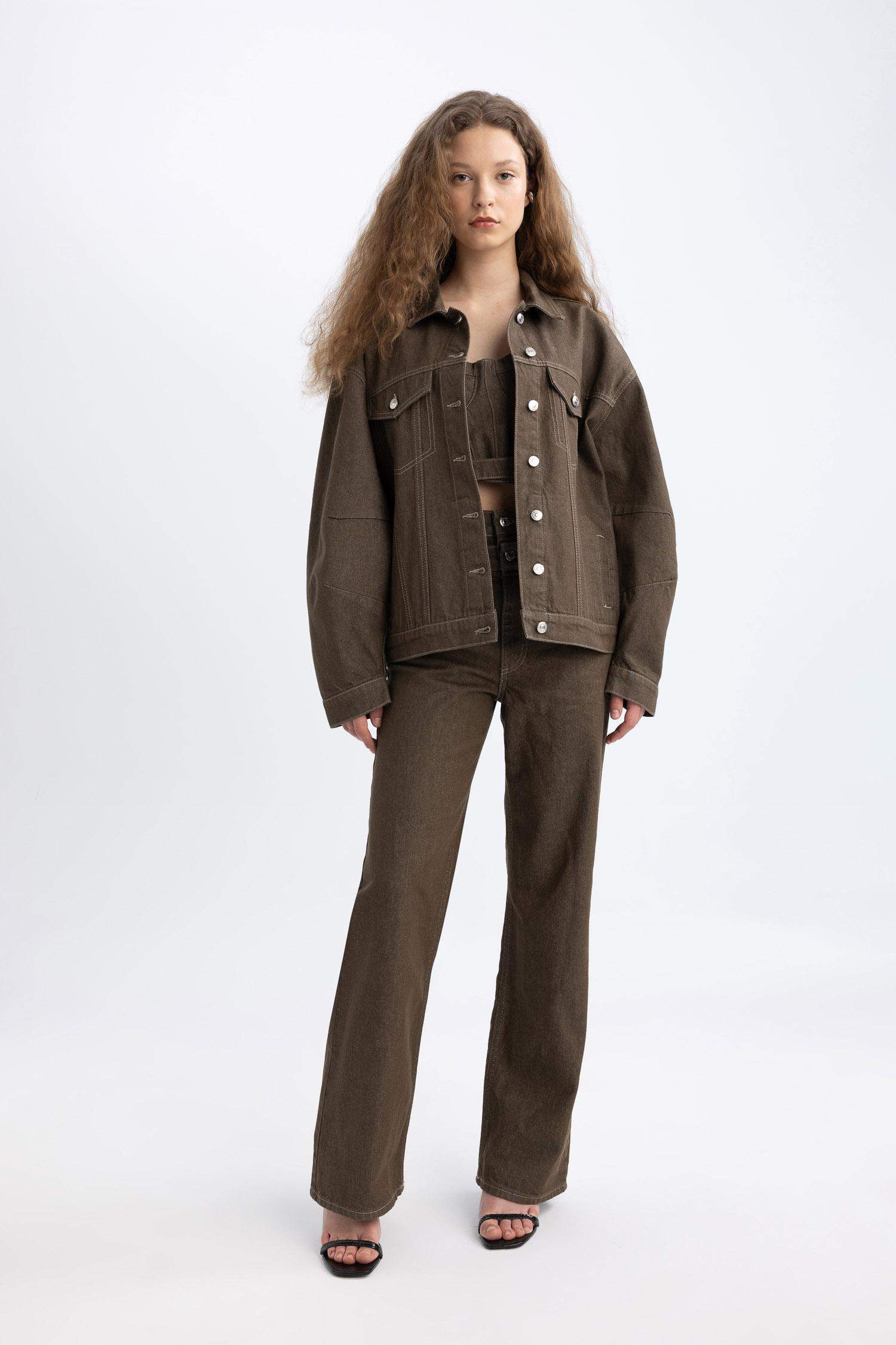 Oversize Geniş Kalıp Düğmeli Jean Ceket