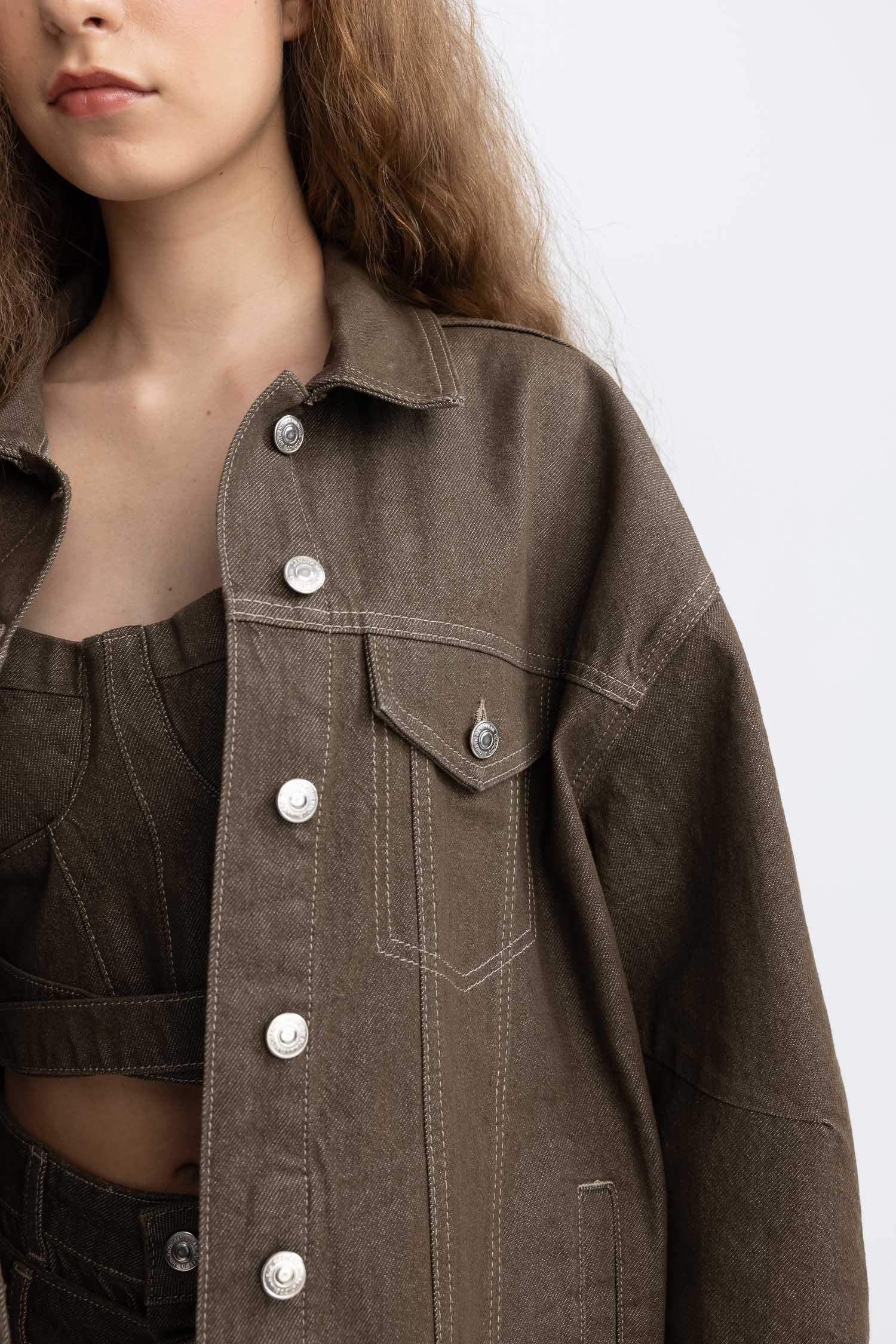 Oversize Geniş Kalıp Düğmeli Jean Ceket