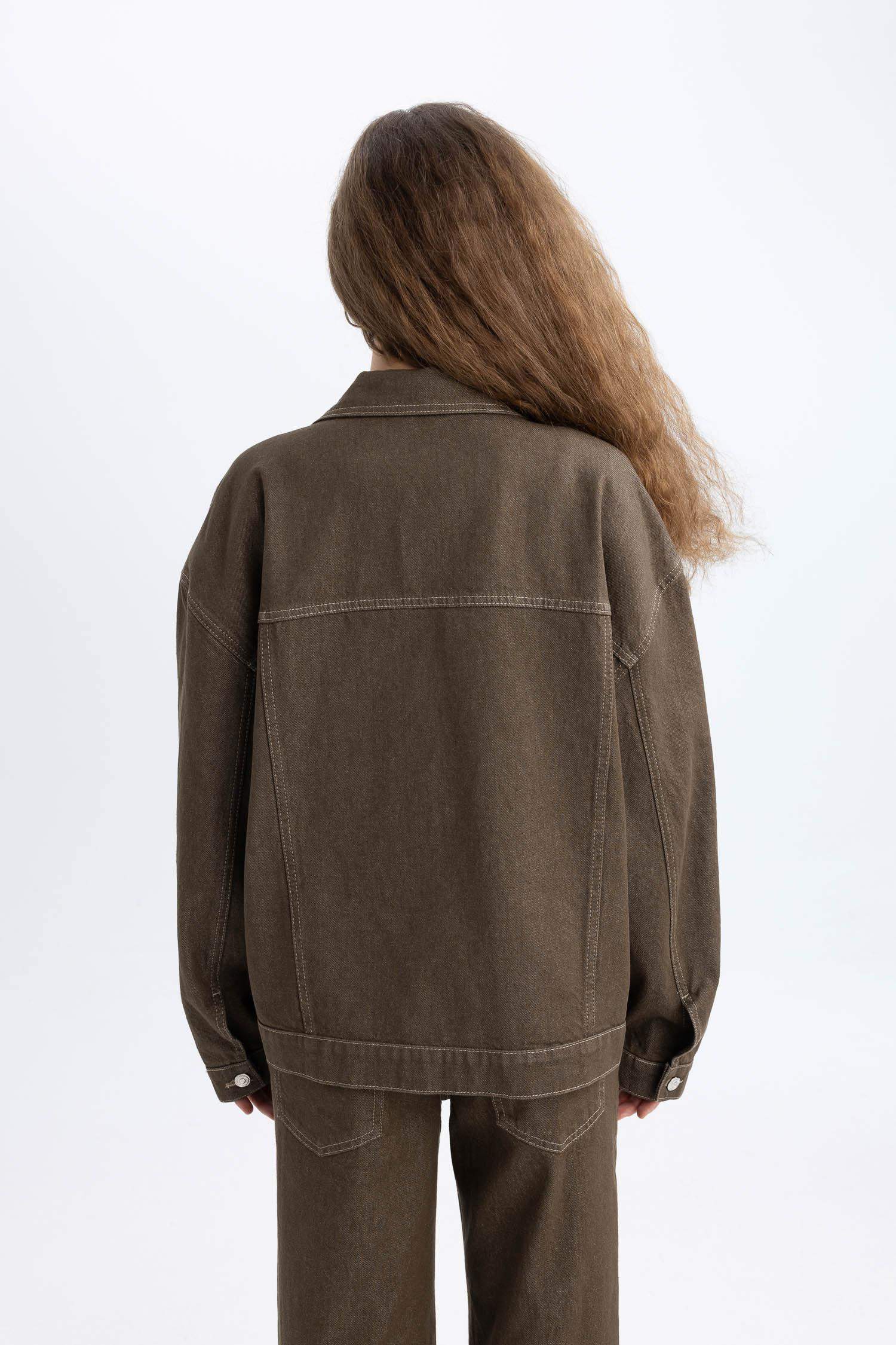 Oversize Geniş Kalıp Düğmeli Jean Ceket