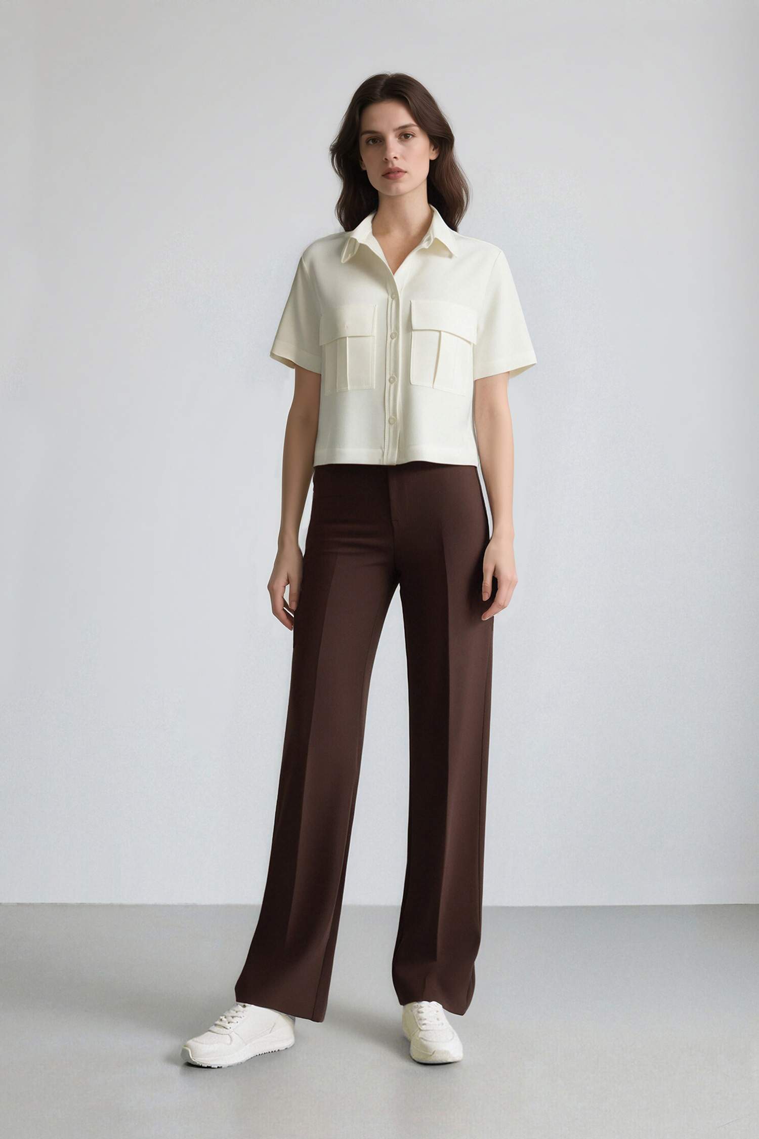 Crop Cepli Tensel Kısa Kollu Gömlek