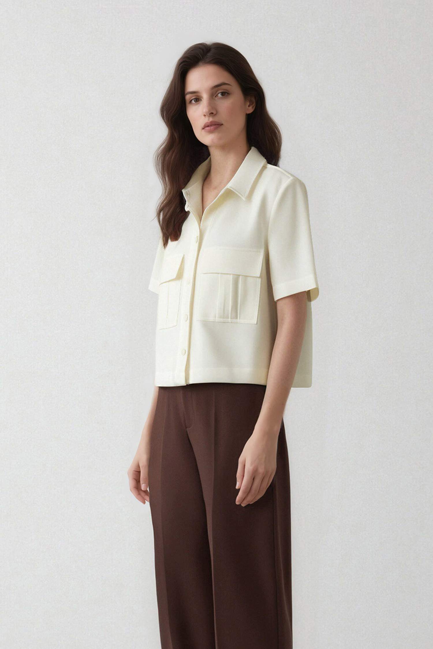 Crop Cepli Tensel Kısa Kollu Gömlek