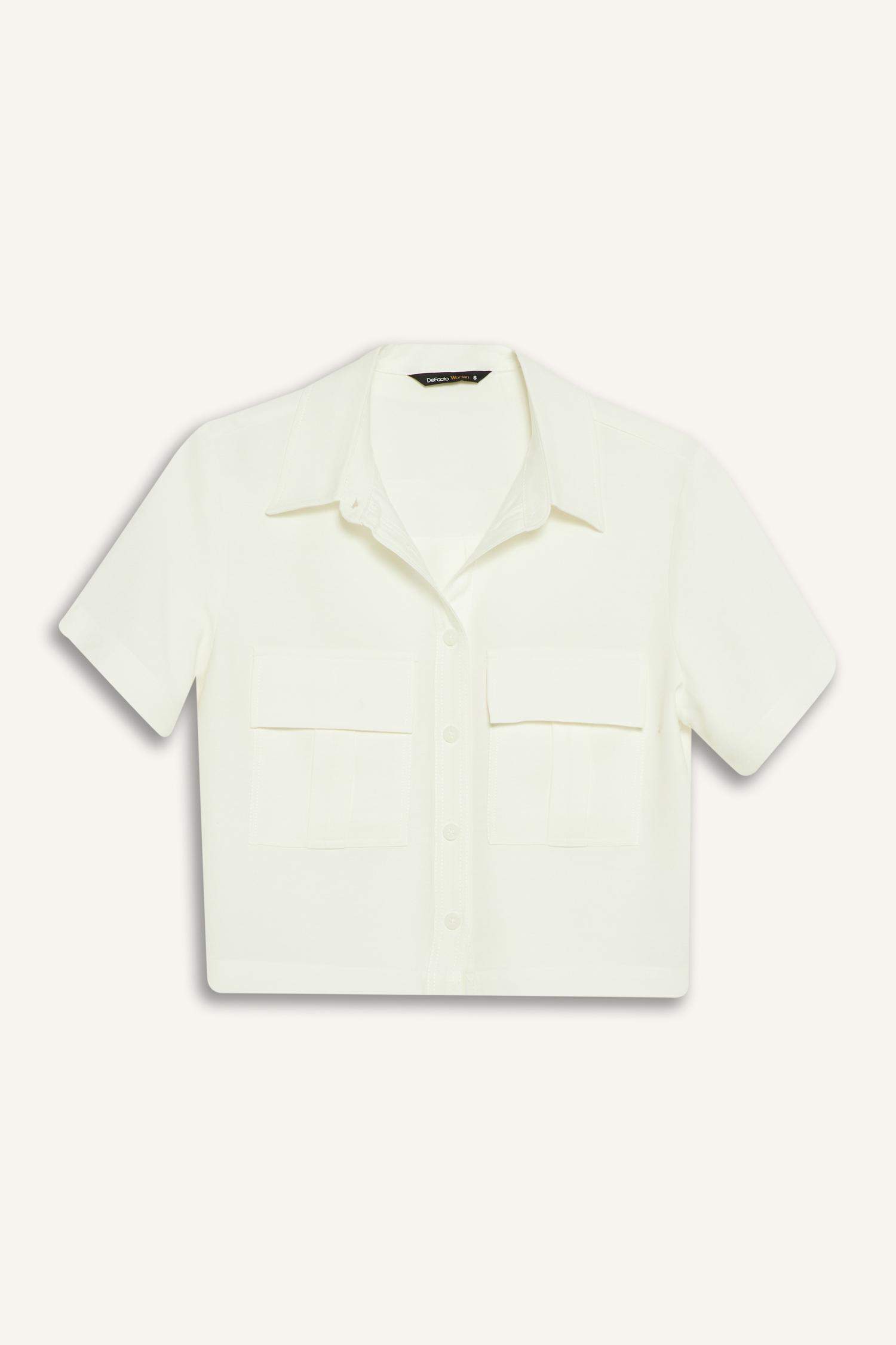 Crop Cepli Tensel Kısa Kollu Gömlek