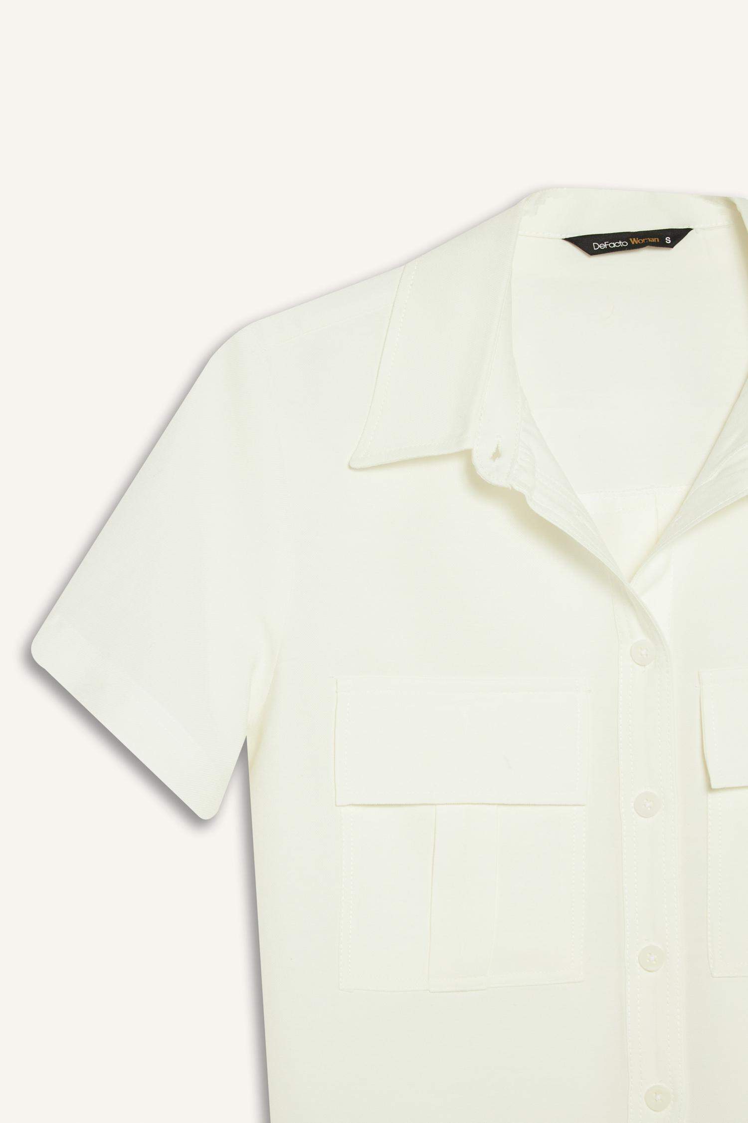 Crop Cepli Tensel Kısa Kollu Gömlek