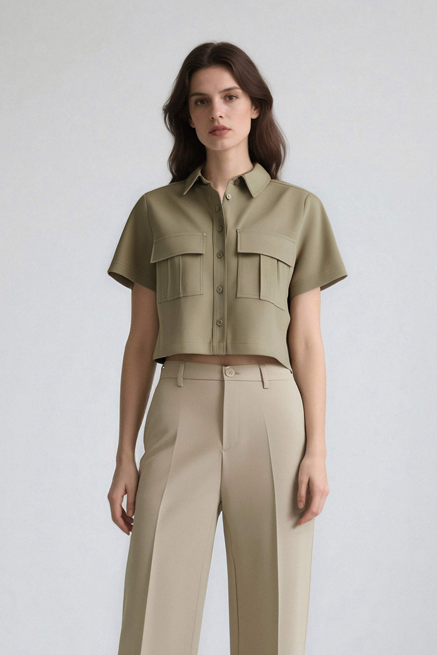 Chemise courte en tensel à manches courtes et poches