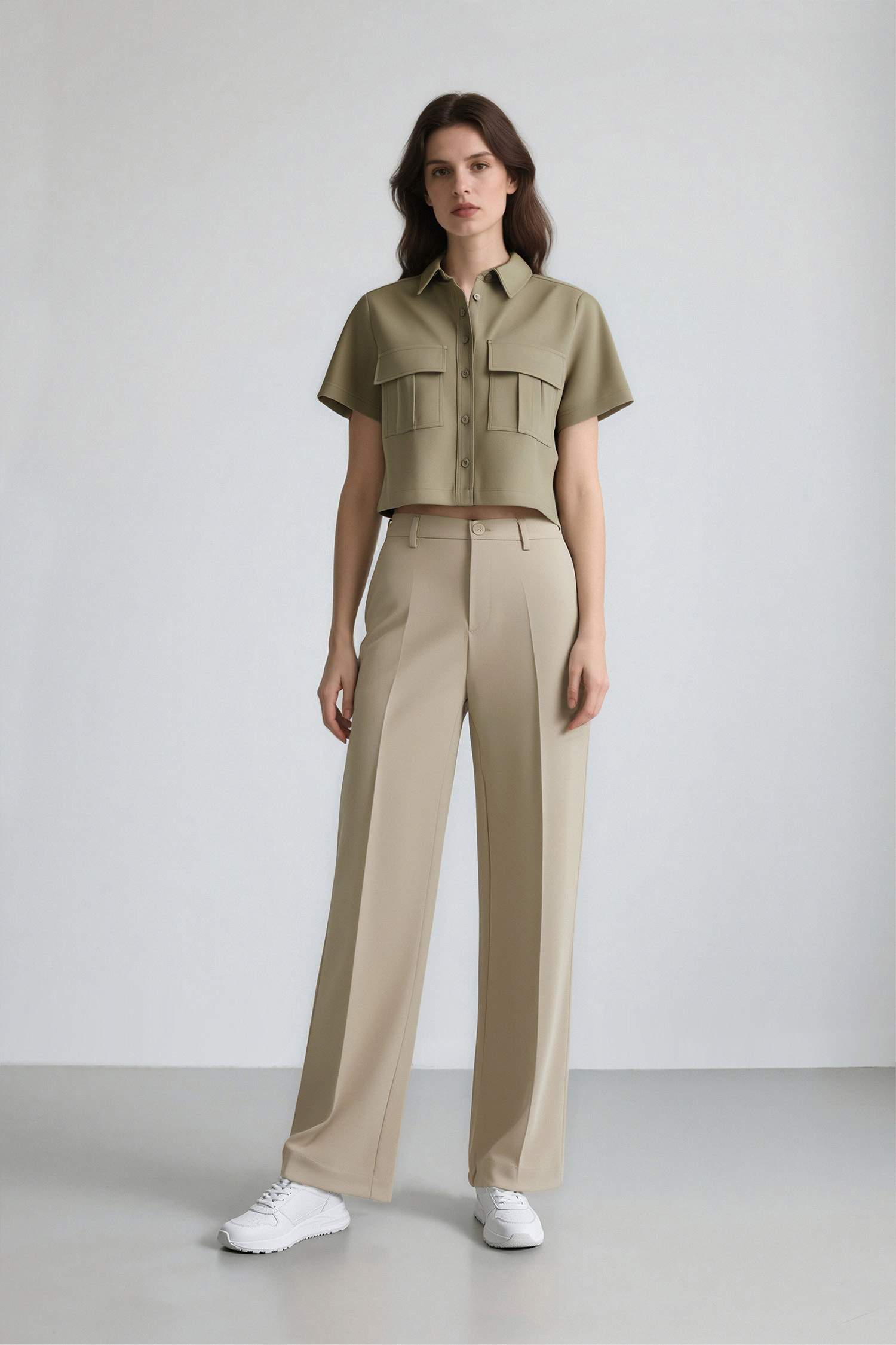 Chemise courte en tensel à manches courtes et poches