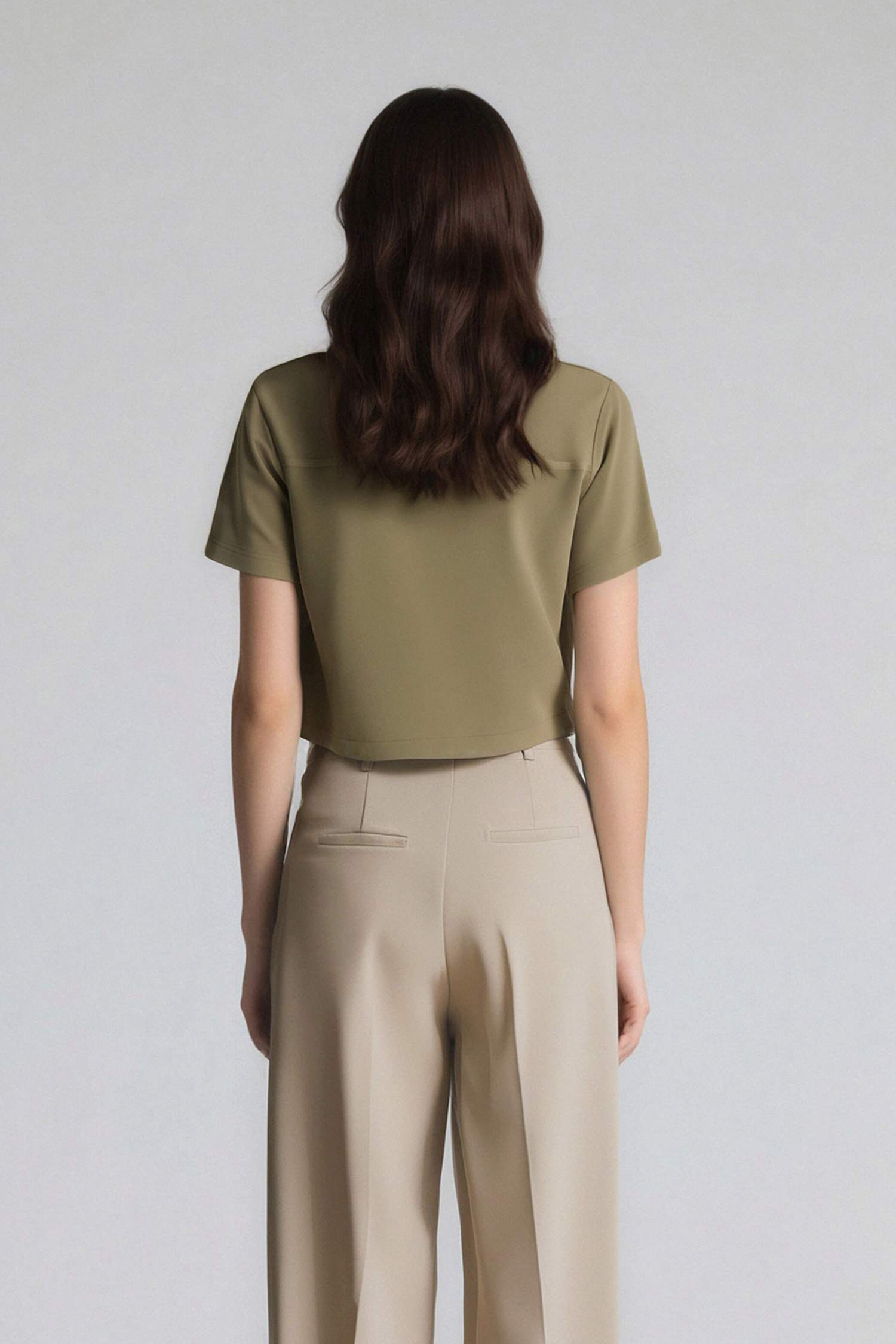 Chemise courte en tensel à manches courtes et poches