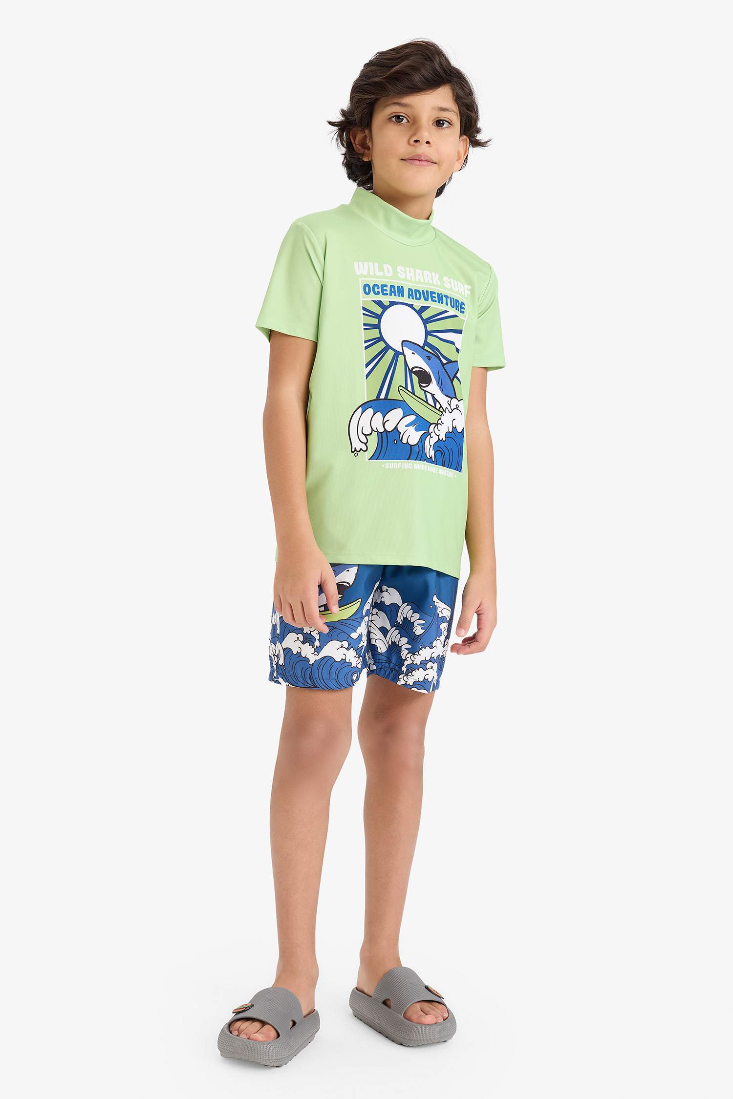 Erkek Çocuk Baskılı Kısa Kollu Şortlu 2'li Mayo Takım