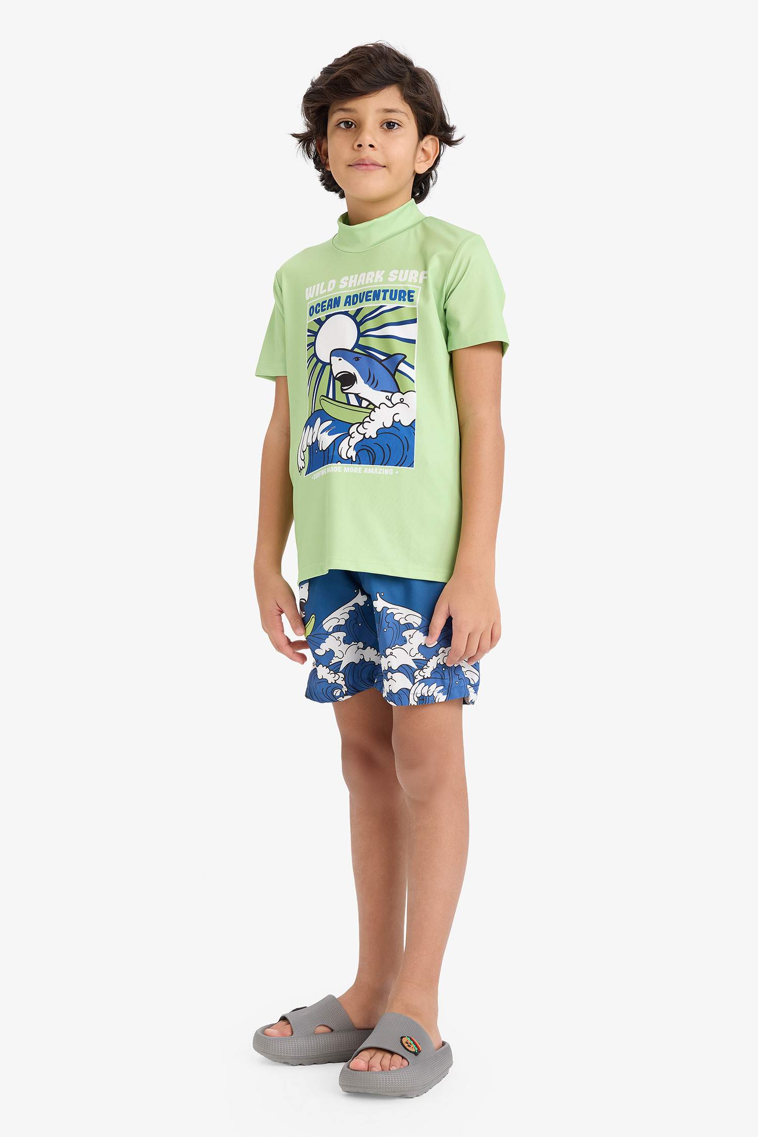 Erkek Çocuk Baskılı Kısa Kollu Şortlu 2'li Mayo Takım