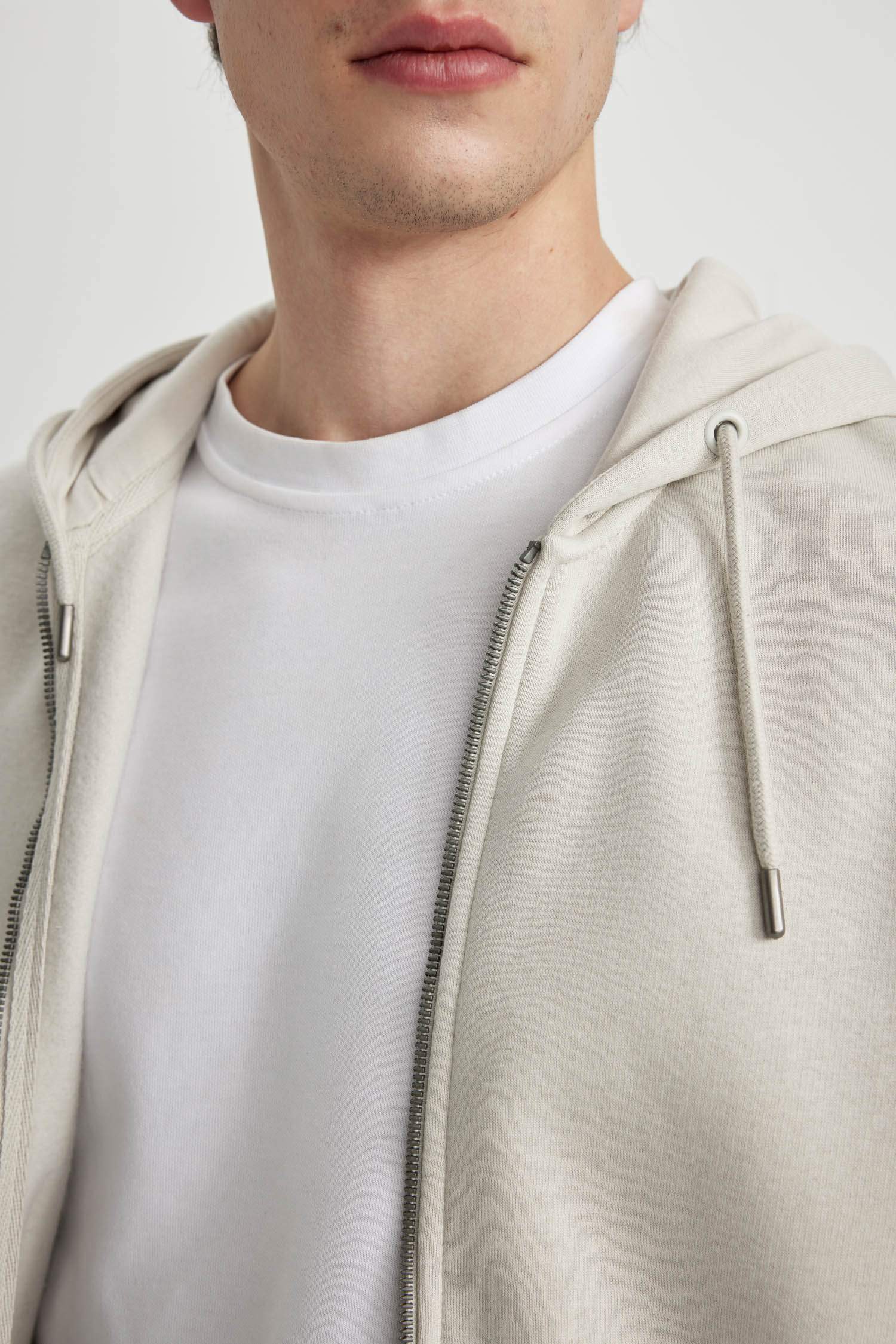 New Regular Fit Kapüşonlu Basic Düz Fermuarlı Sweatshirt