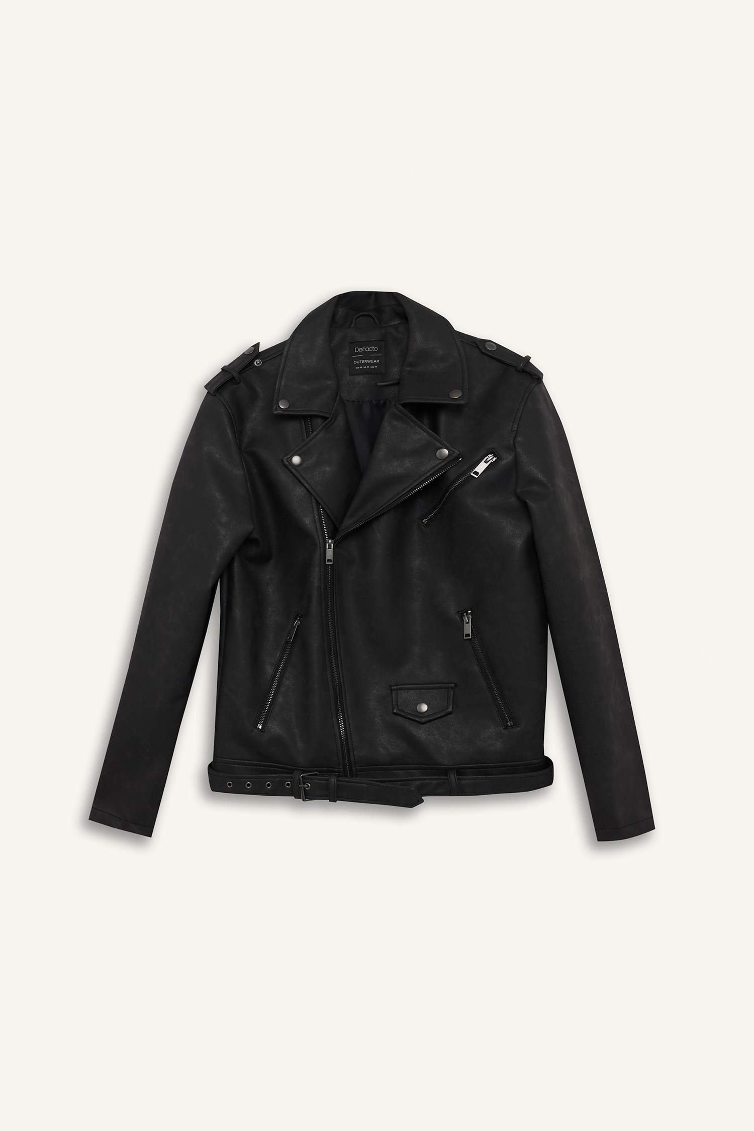 Su İtici Regular Fit Fermuarlı Cepli Suni Deri Ceket Mont