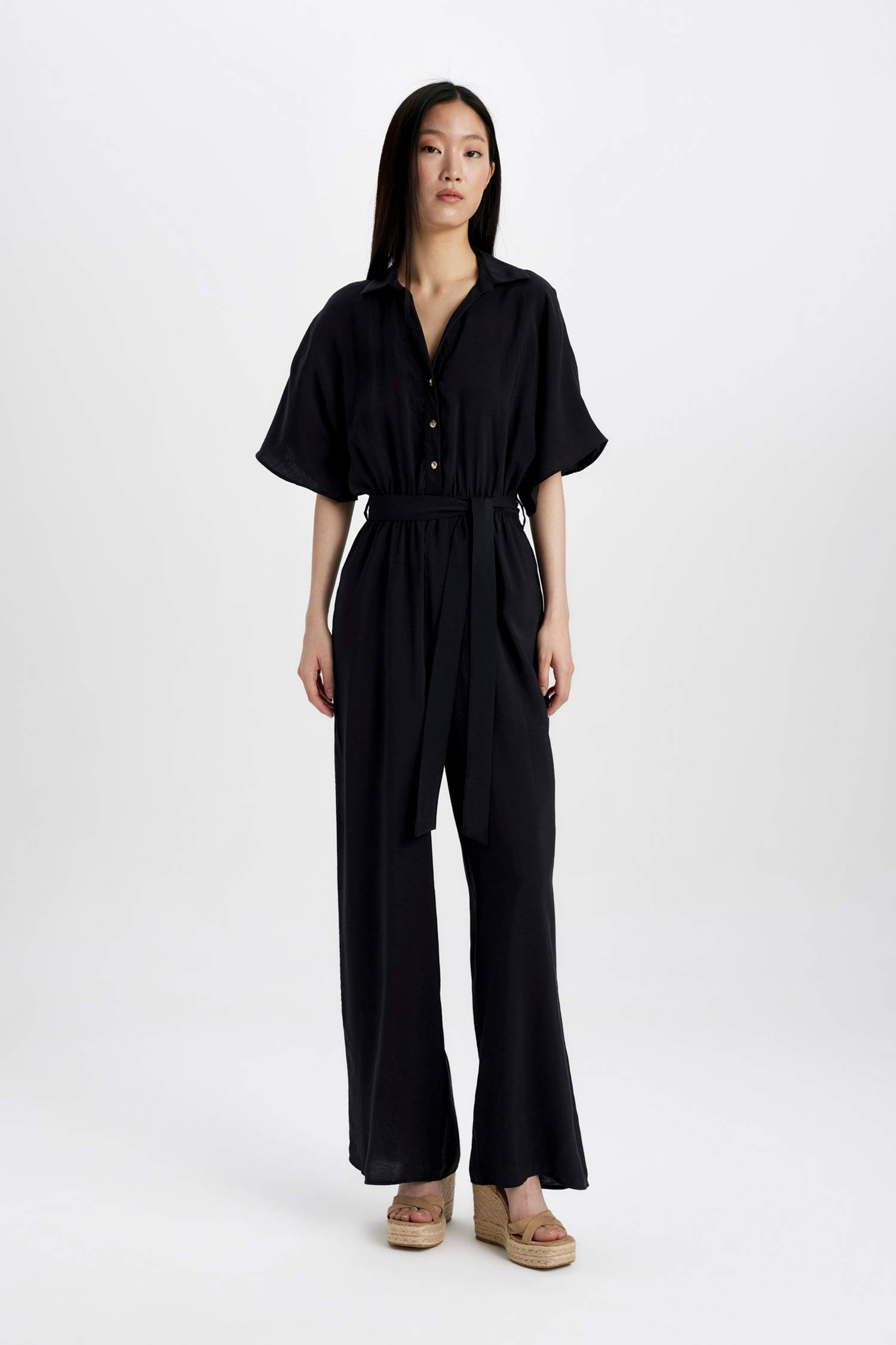 Shirt Collar Short Sleeve Jumpsuit