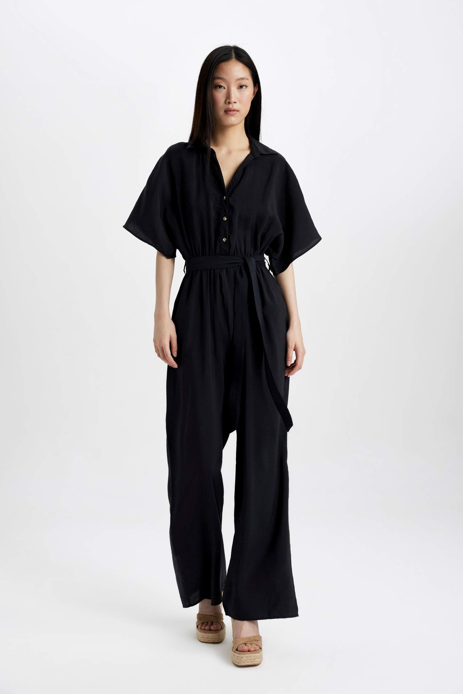 Shirt Collar Short Sleeve Jumpsuit