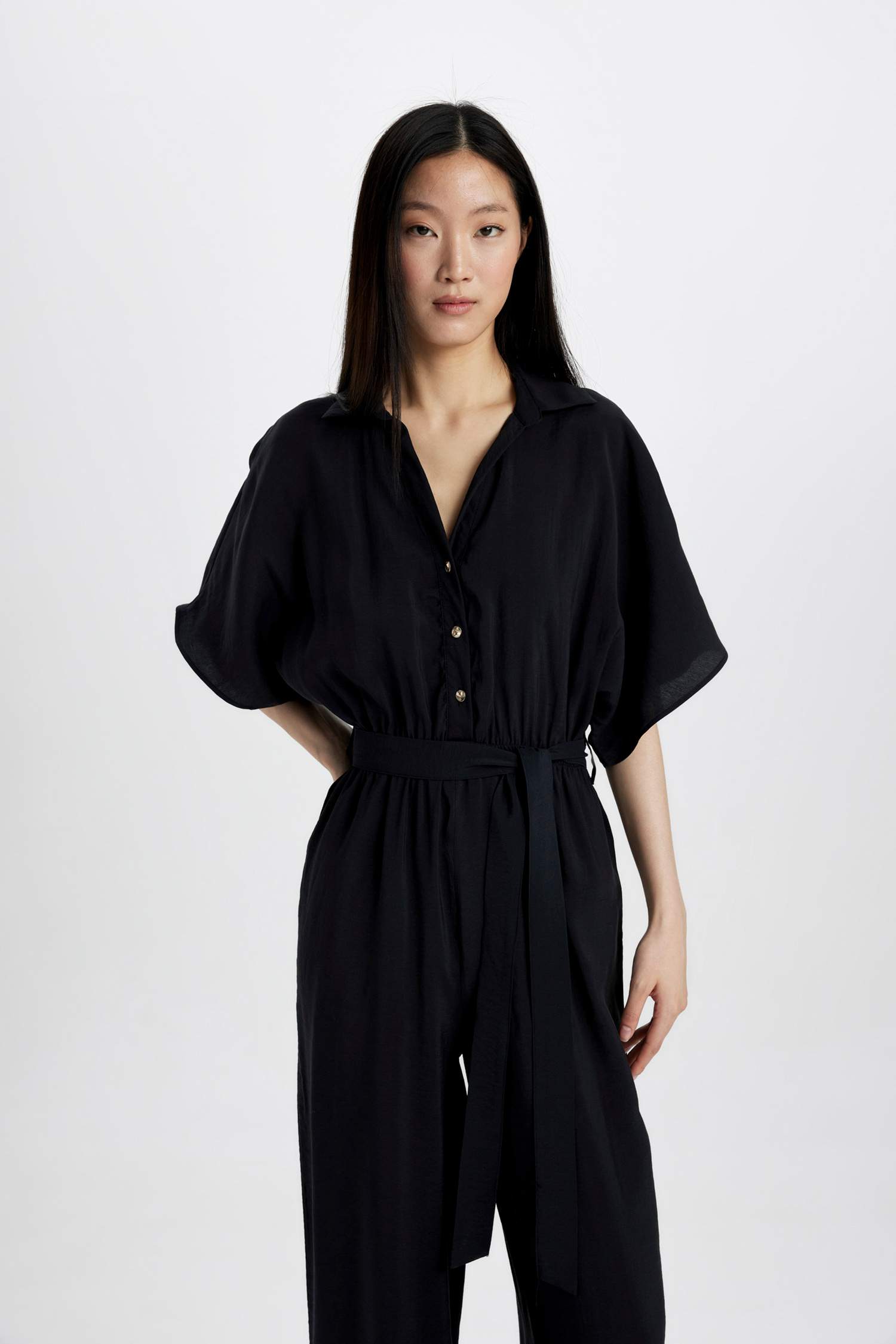 Shirt Collar Short Sleeve Jumpsuit