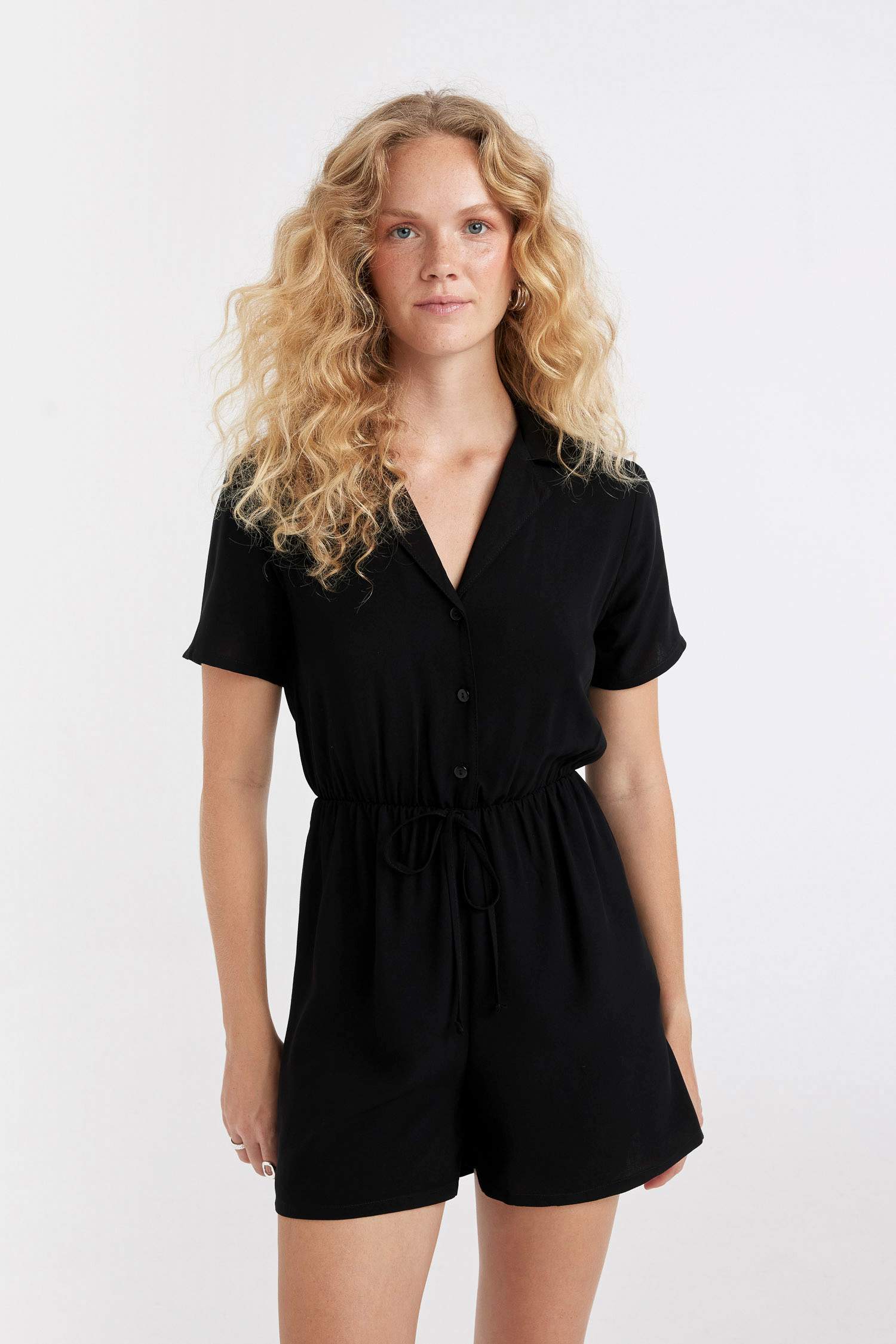 Shirt Collar Short Sleeve Jumpsuit