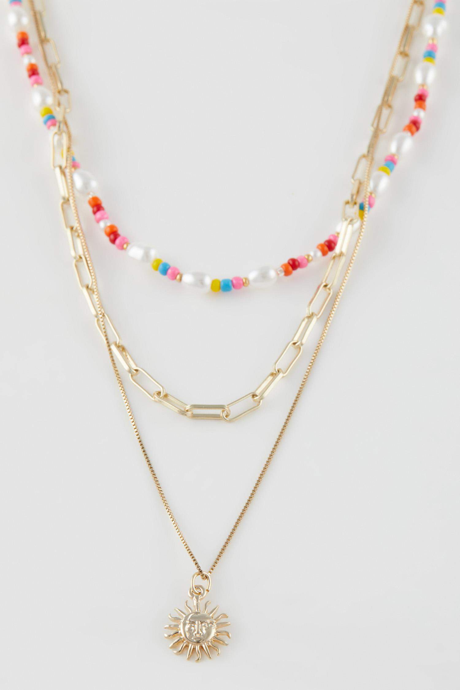 سلسله حريمي ذهبي بحجر ملون - 3 قطع