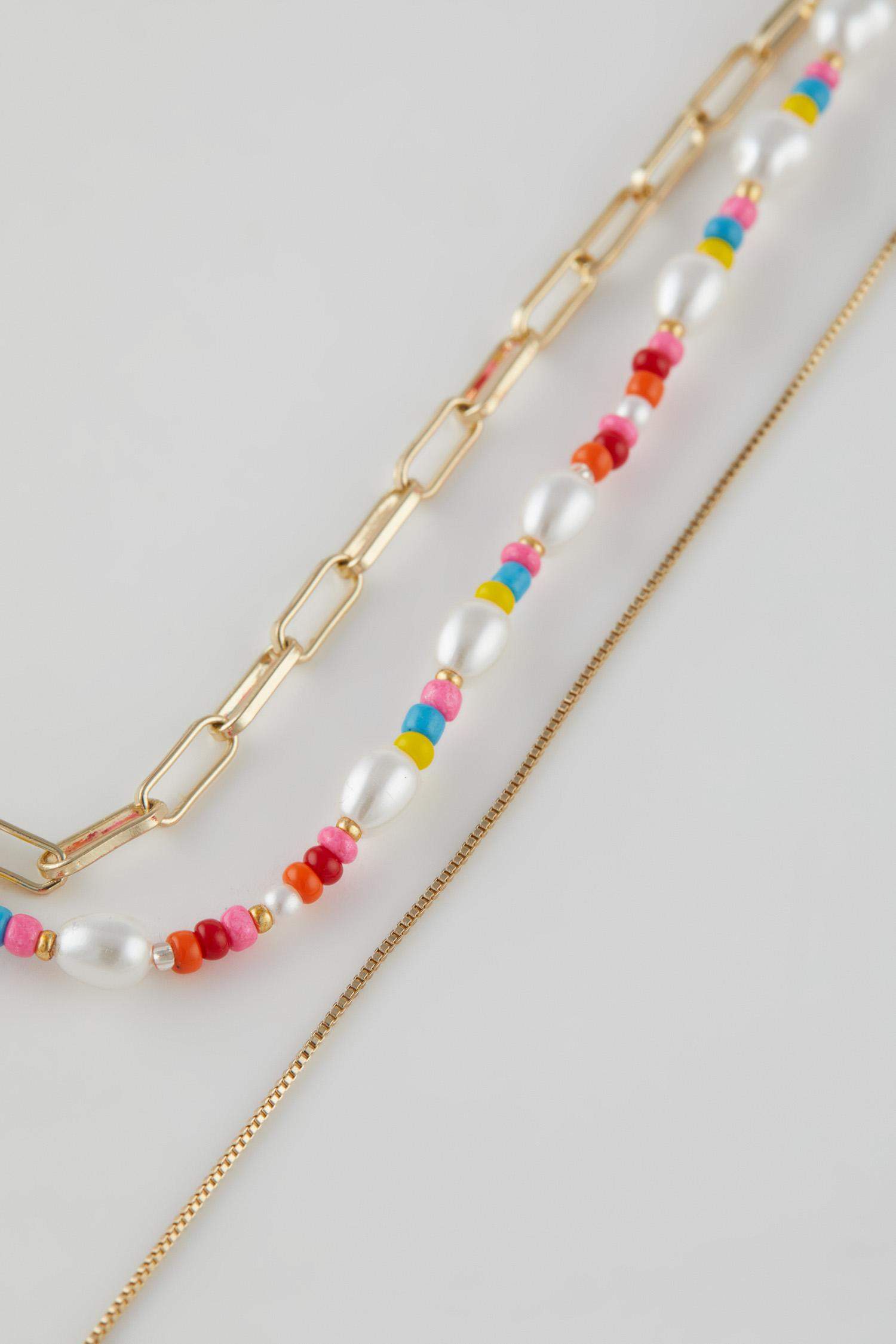 سلسله حريمي ذهبي بحجر ملون - 3 قطع