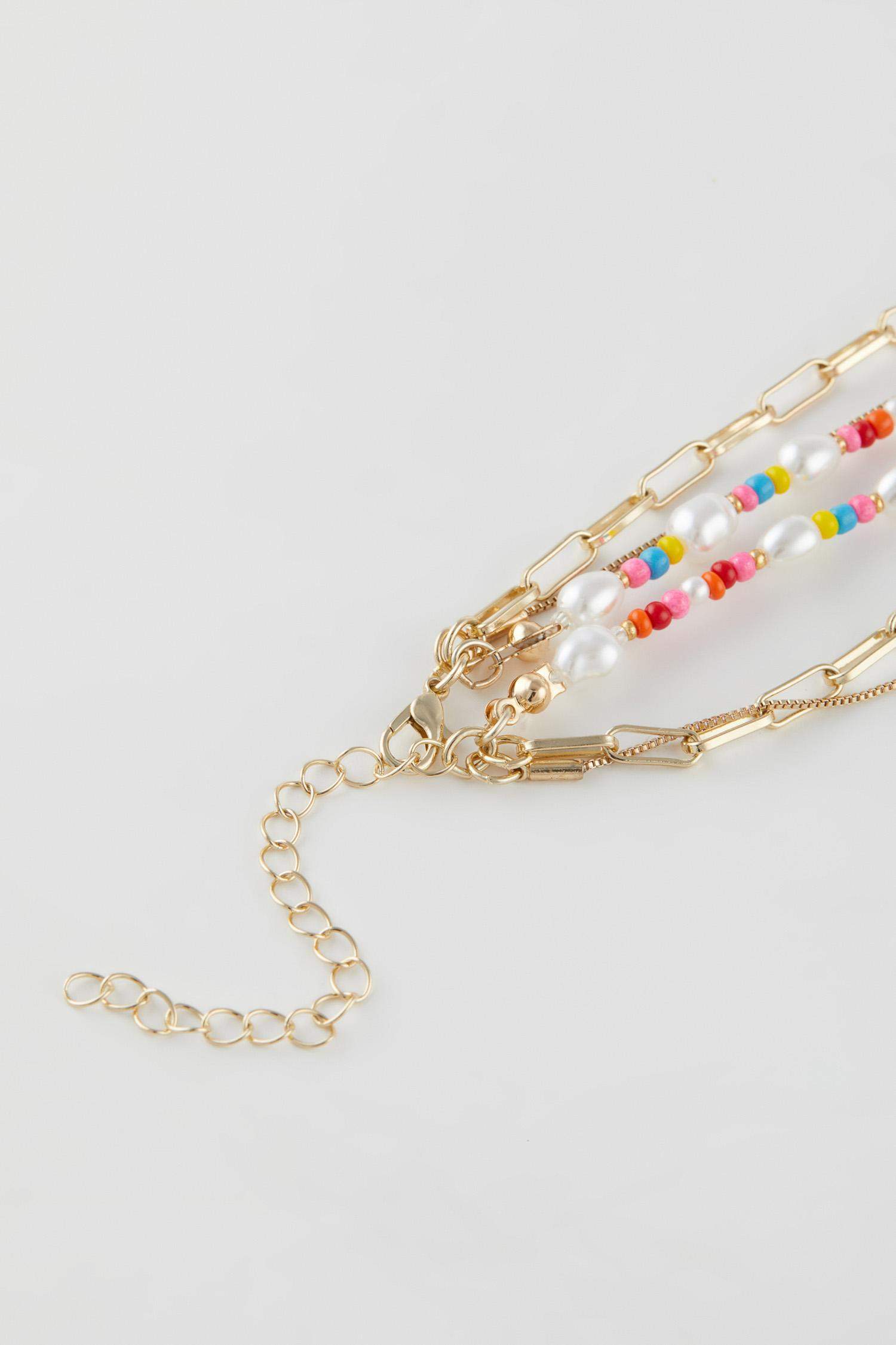 سلسله حريمي ذهبي بحجر ملون - 3 قطع