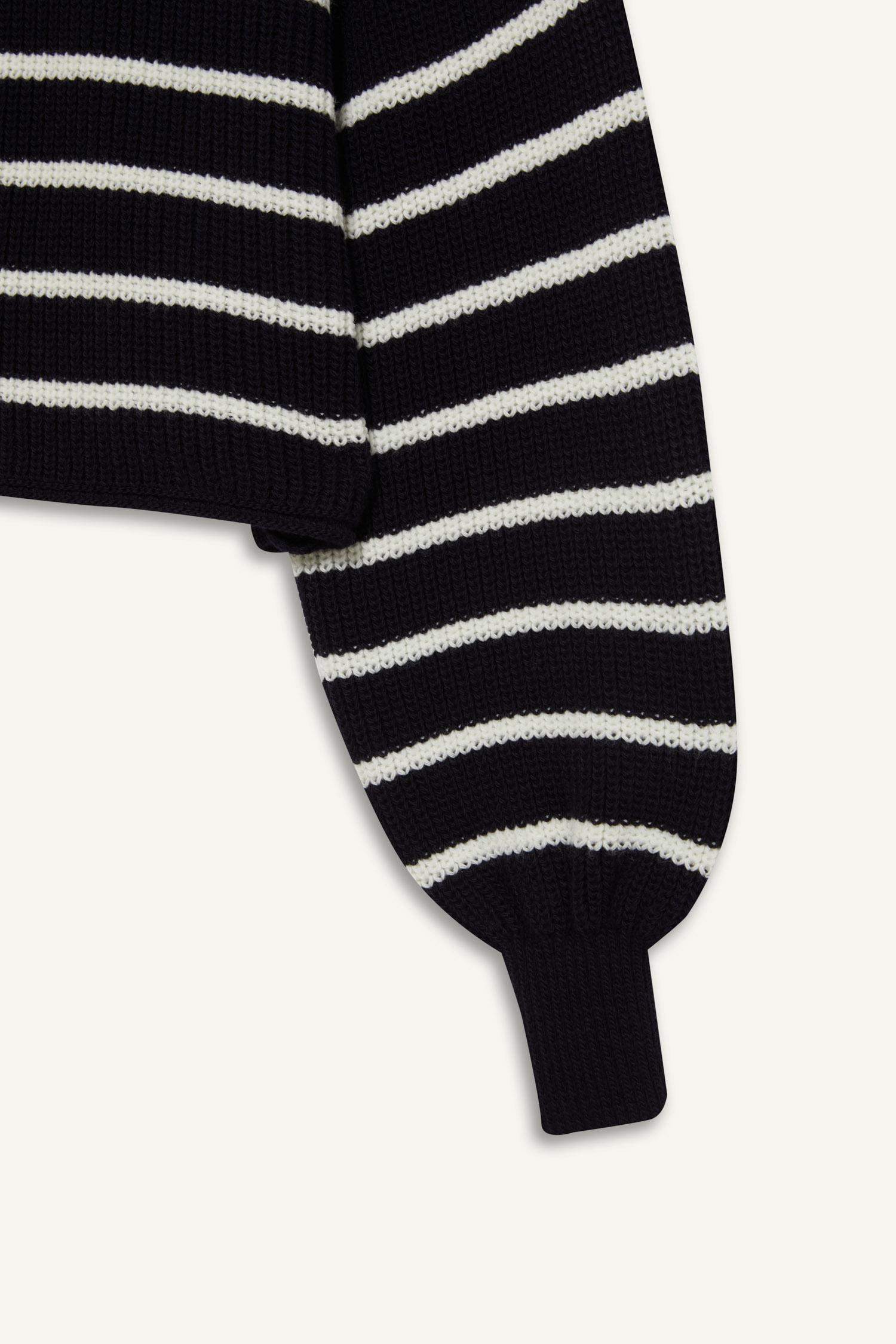 Relax Fit Polo Collar Buttoned Stripped Knit Pullover