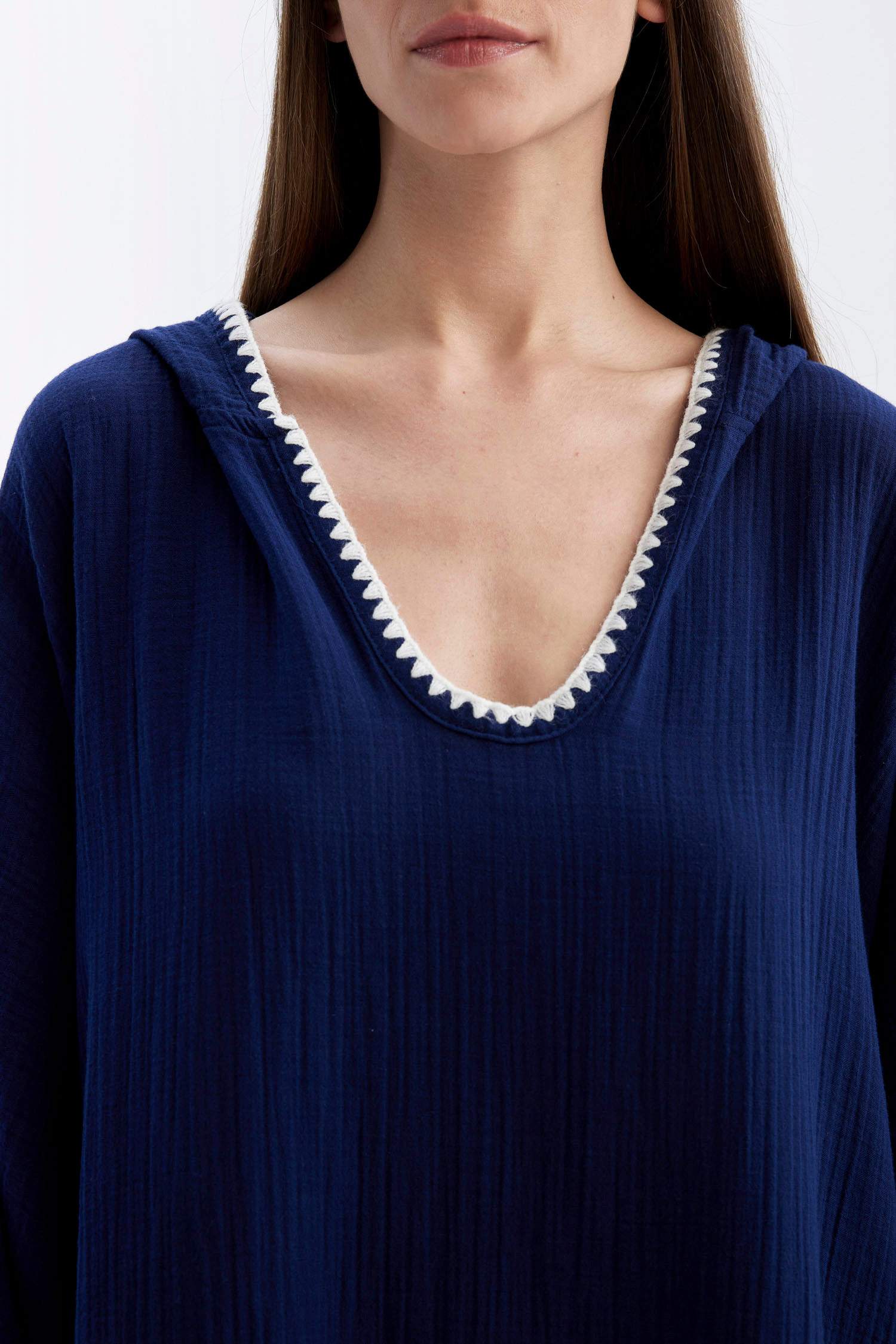 Kapüşonlu Pamuklu Plaj Midi Elbisesi-Fall in Love