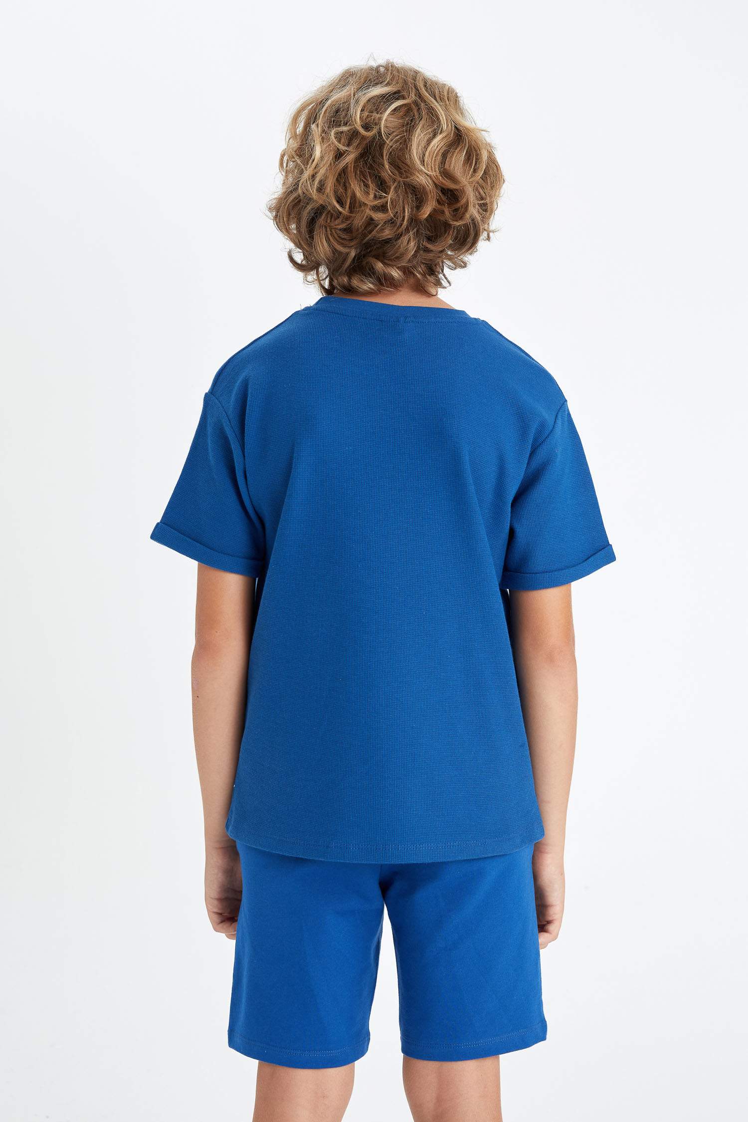 Boy Crew Neck Embroidered Waffle Short Sleeve T-shirt