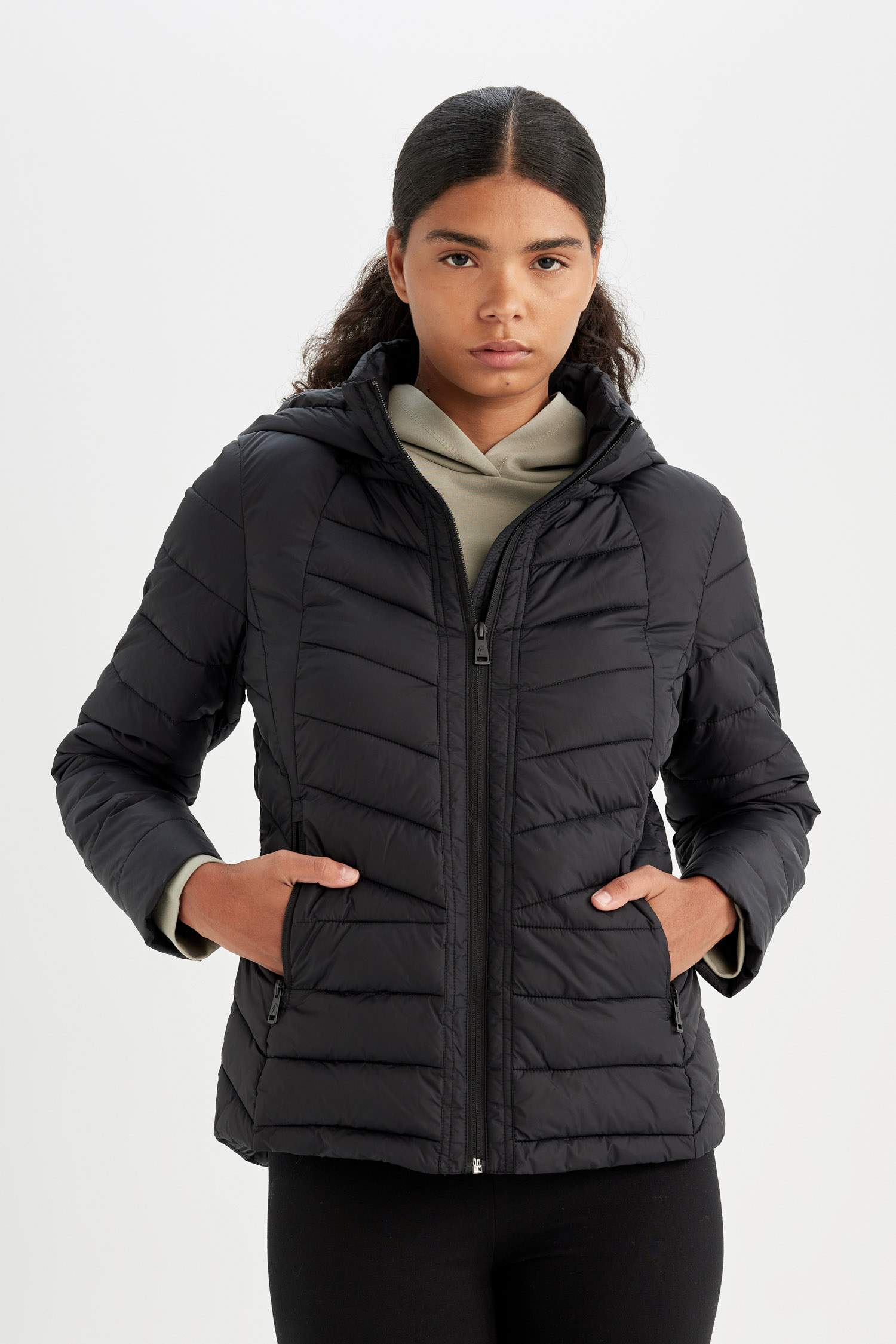 DeFactoFit Su İtici Ultra Hafif Kapüşonlu Fermuarlı Mevsimlik Mont