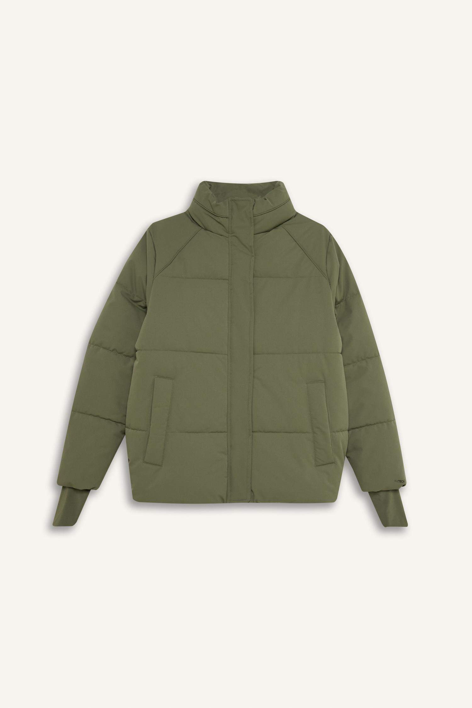 Sıcak Tutan Şişme Mont Su Geçirmez Rüzgar Geçirmez Parmak Geçmeli Dik Yaka Fermuarlı Cepli