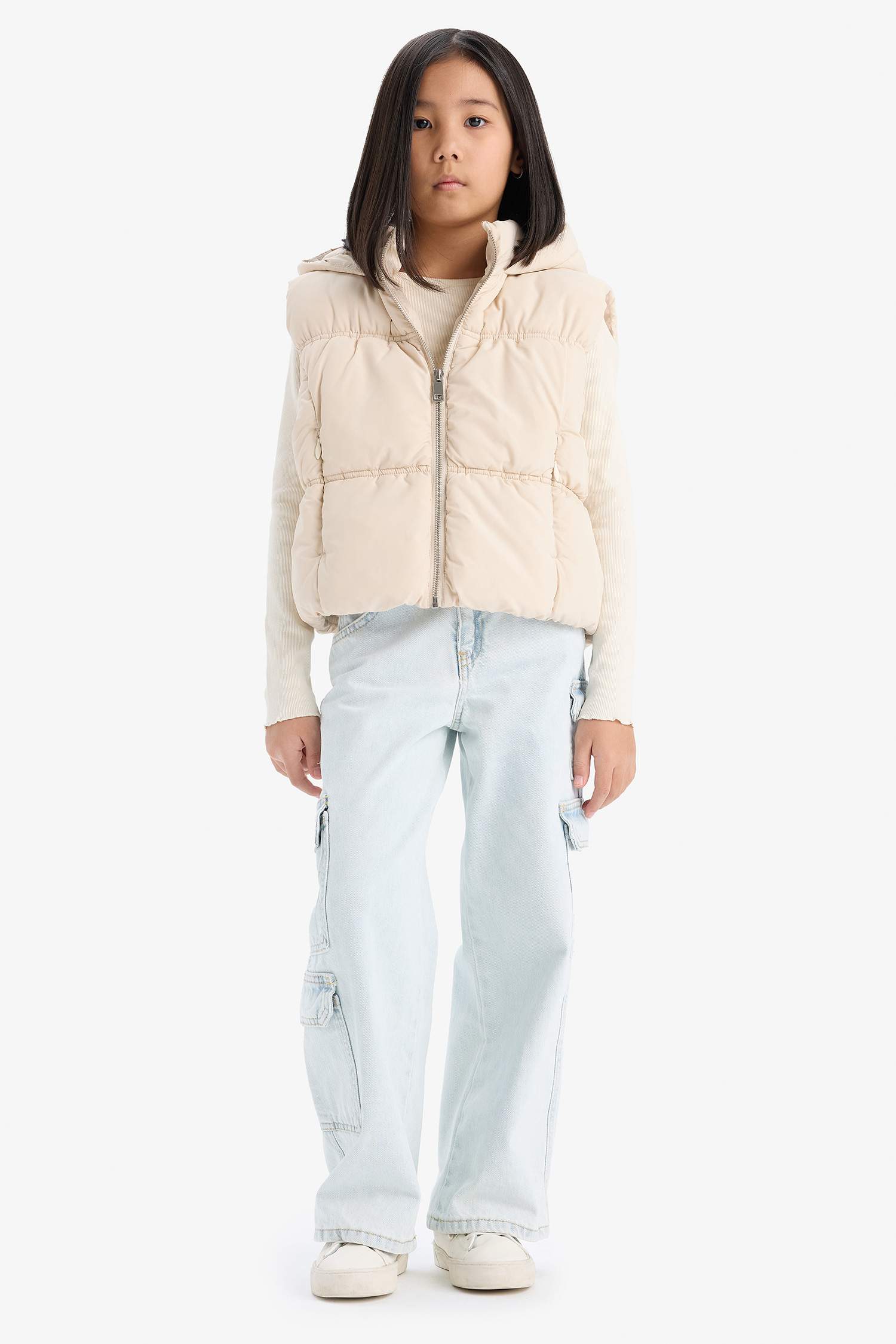 Kız Çocuk Su İtici Kapüşonlu Fermuarlı Şişme Yelek