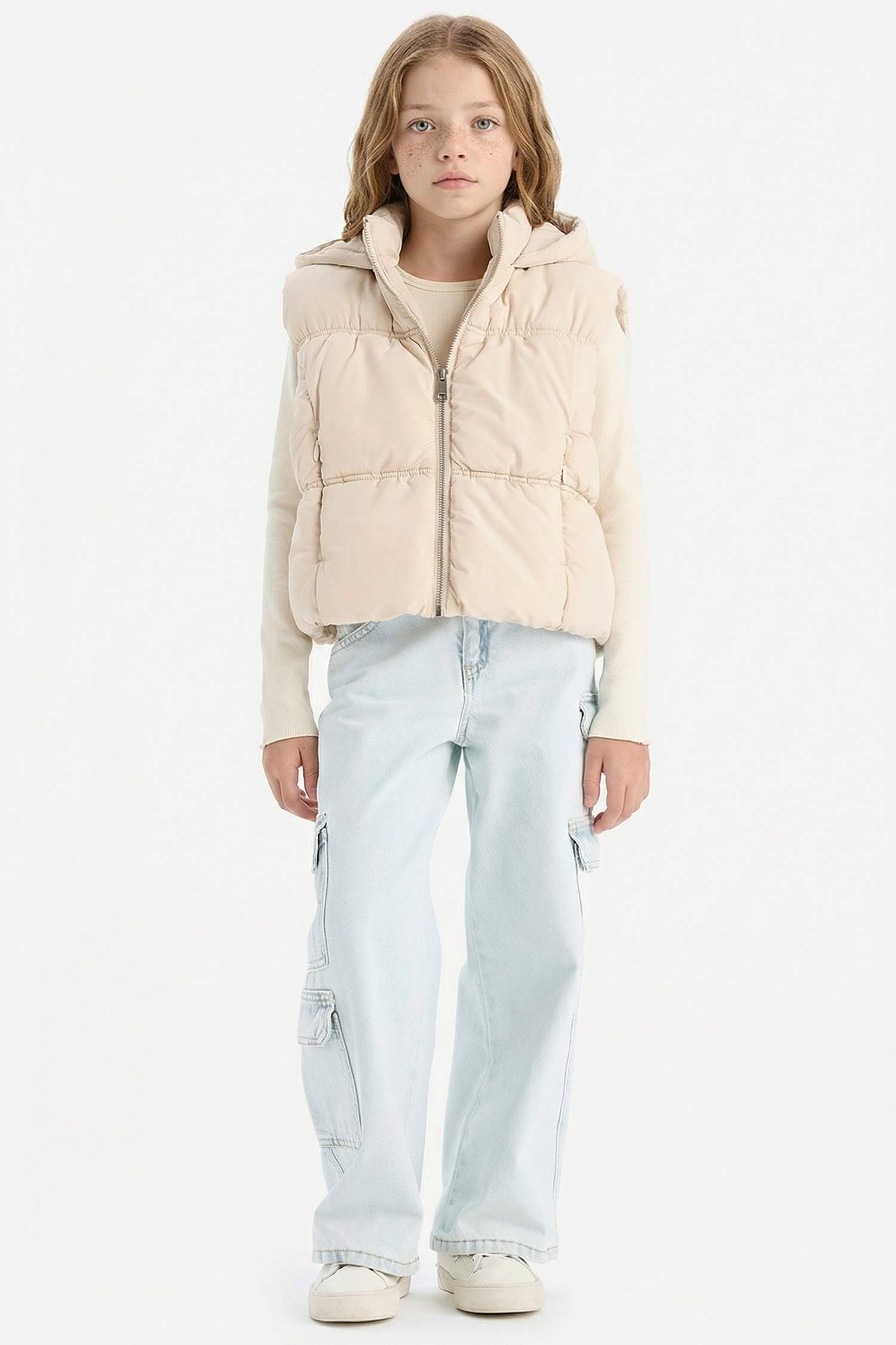 Kız Çocuk Su İtici Kapüşonlu Fermuarlı Şişme Yelek