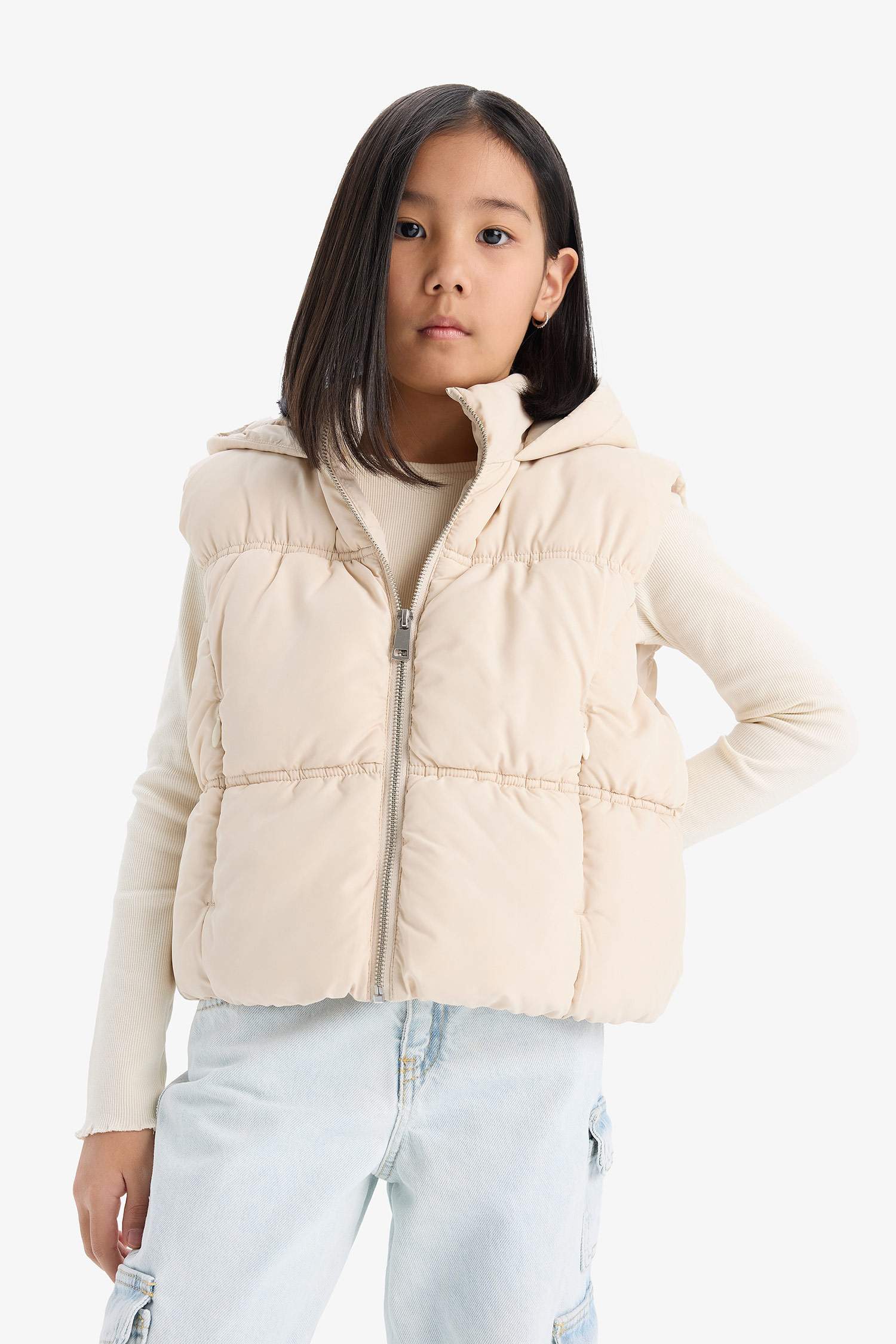 Kız Çocuk Su İtici Kapüşonlu Fermuarlı Şişme Yelek