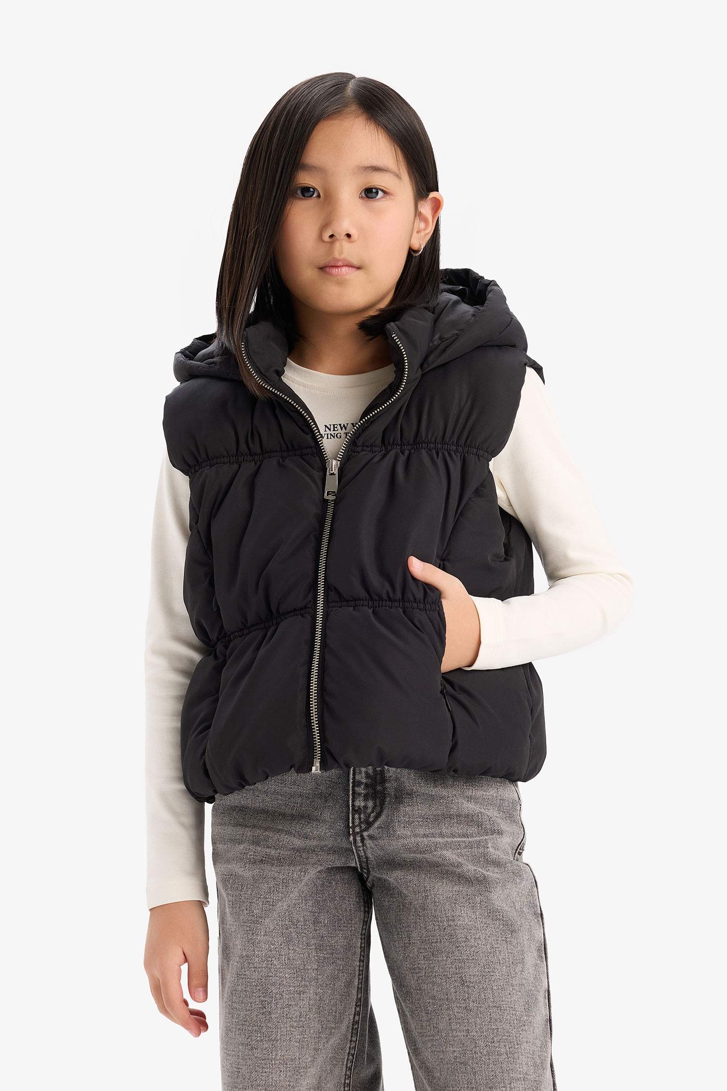 Girl Waterproof Hooded Puffer Vest