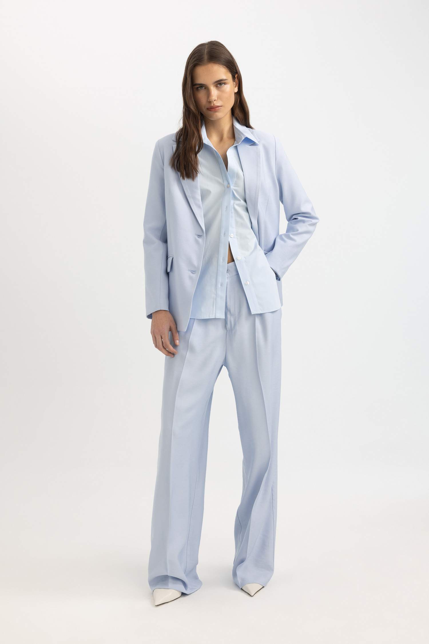 Wide Leg Cepli Yüksek Bel Geniş Paça Uzun Boy Kumaş Pantolon