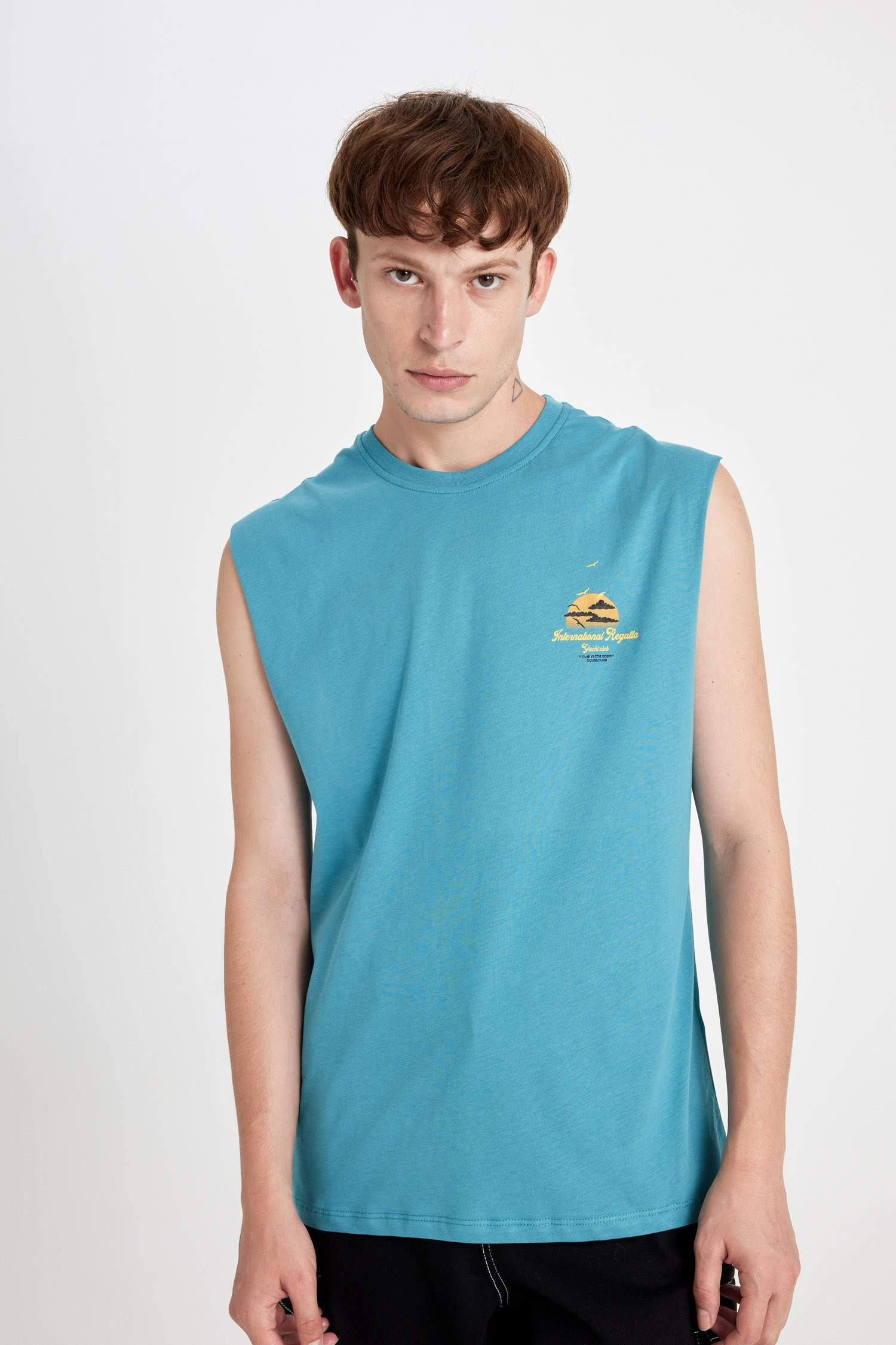 Boxy Fit Printed Crew Neck Tank Top