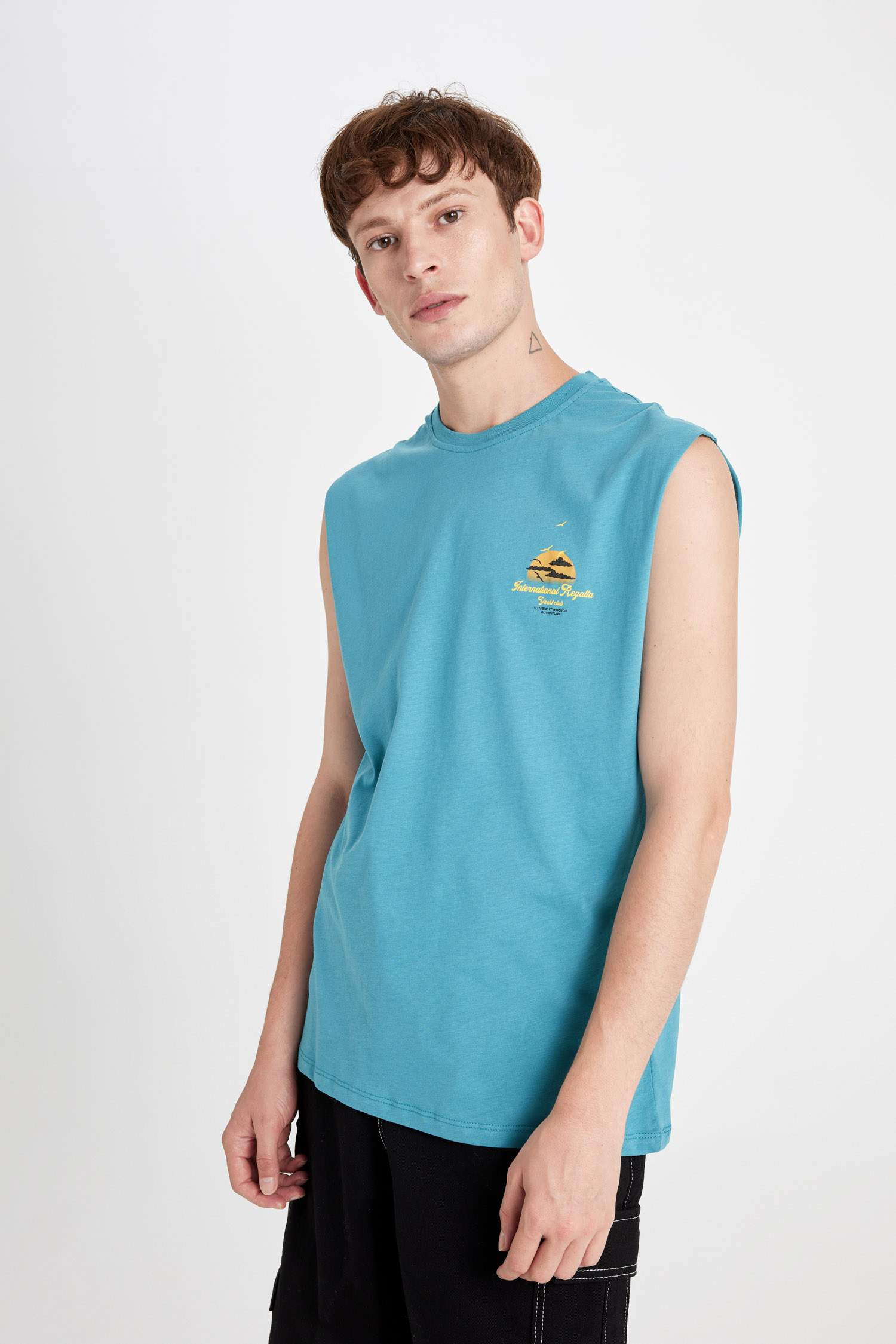 Boxy Fit Printed Crew Neck Tank Top