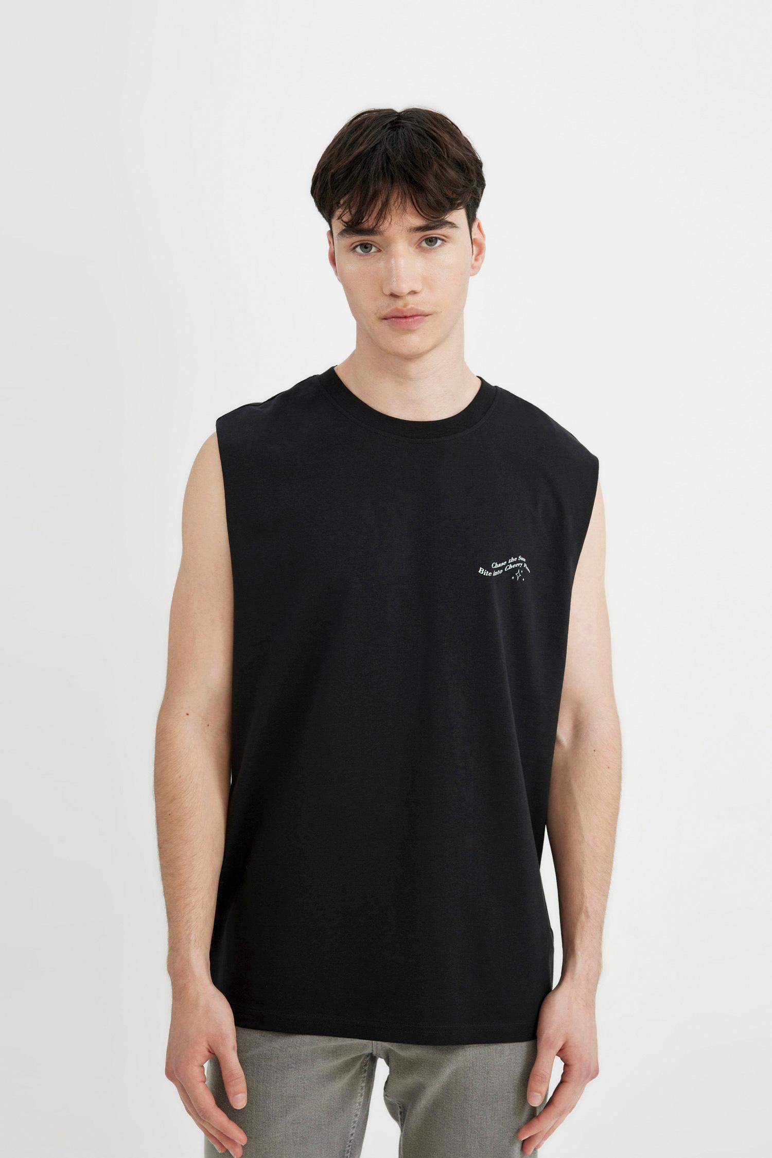Boxy Fit Printed Crew Neck Sleeveless T-Shirt
