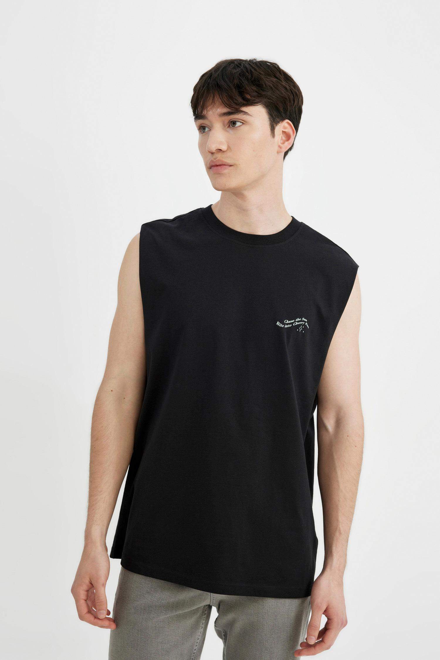 Boxy Fit Printed Crew Neck Sleeveless T-Shirt