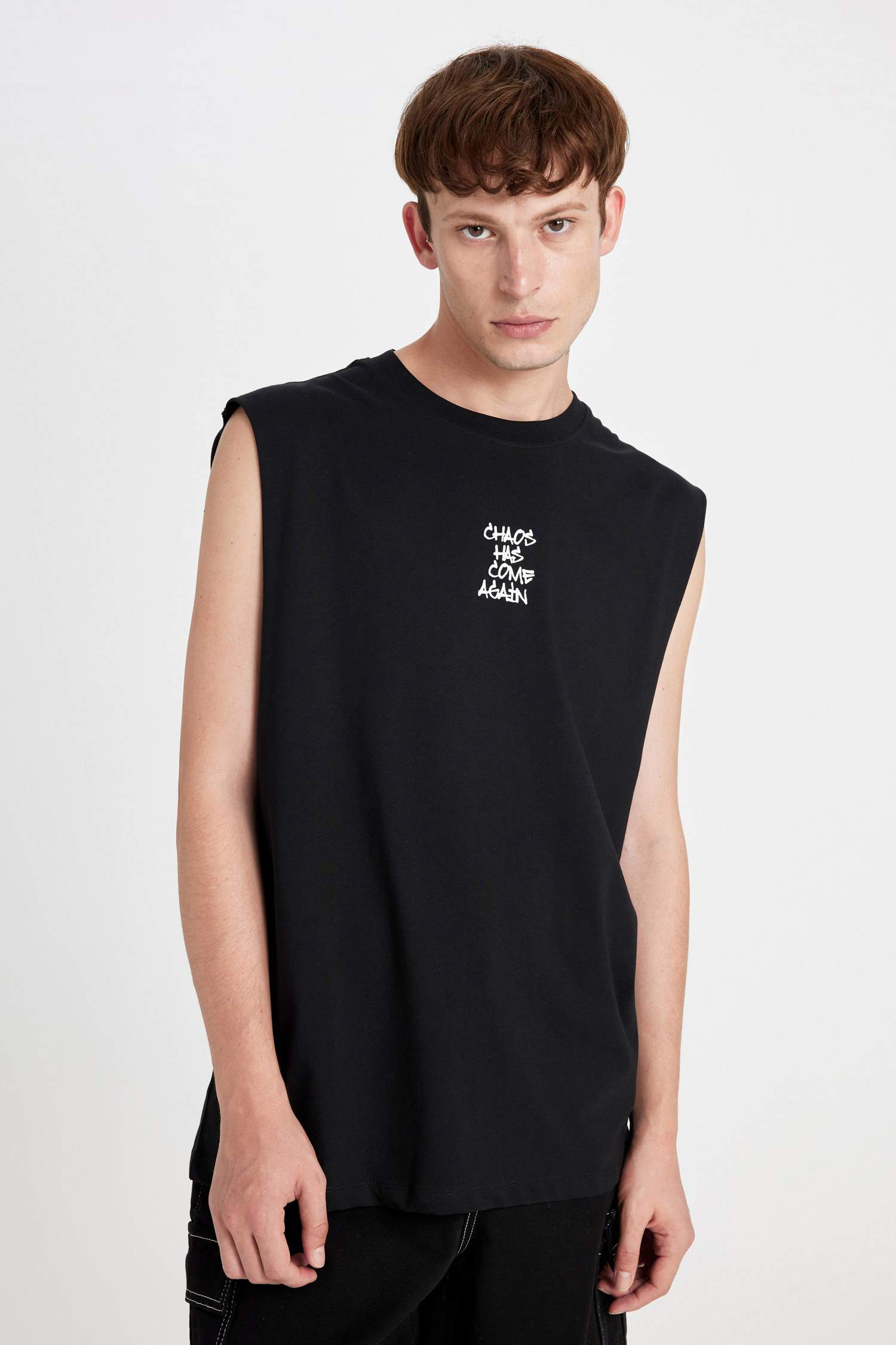 Boxy Fit Printed Crew Neck Tank Top