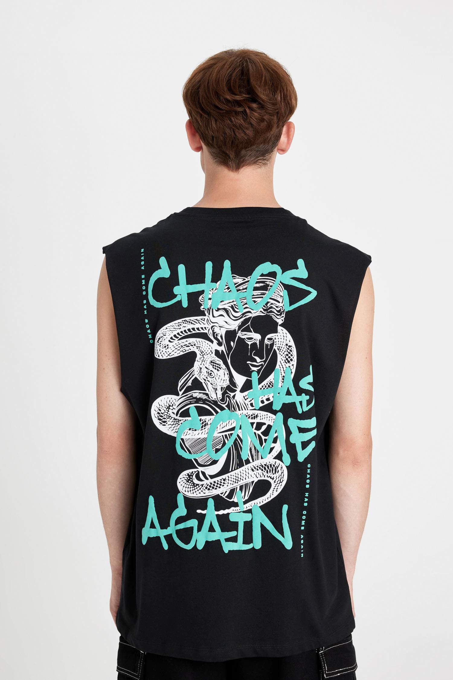 Boxy Fit Printed Crew Neck Tank Top