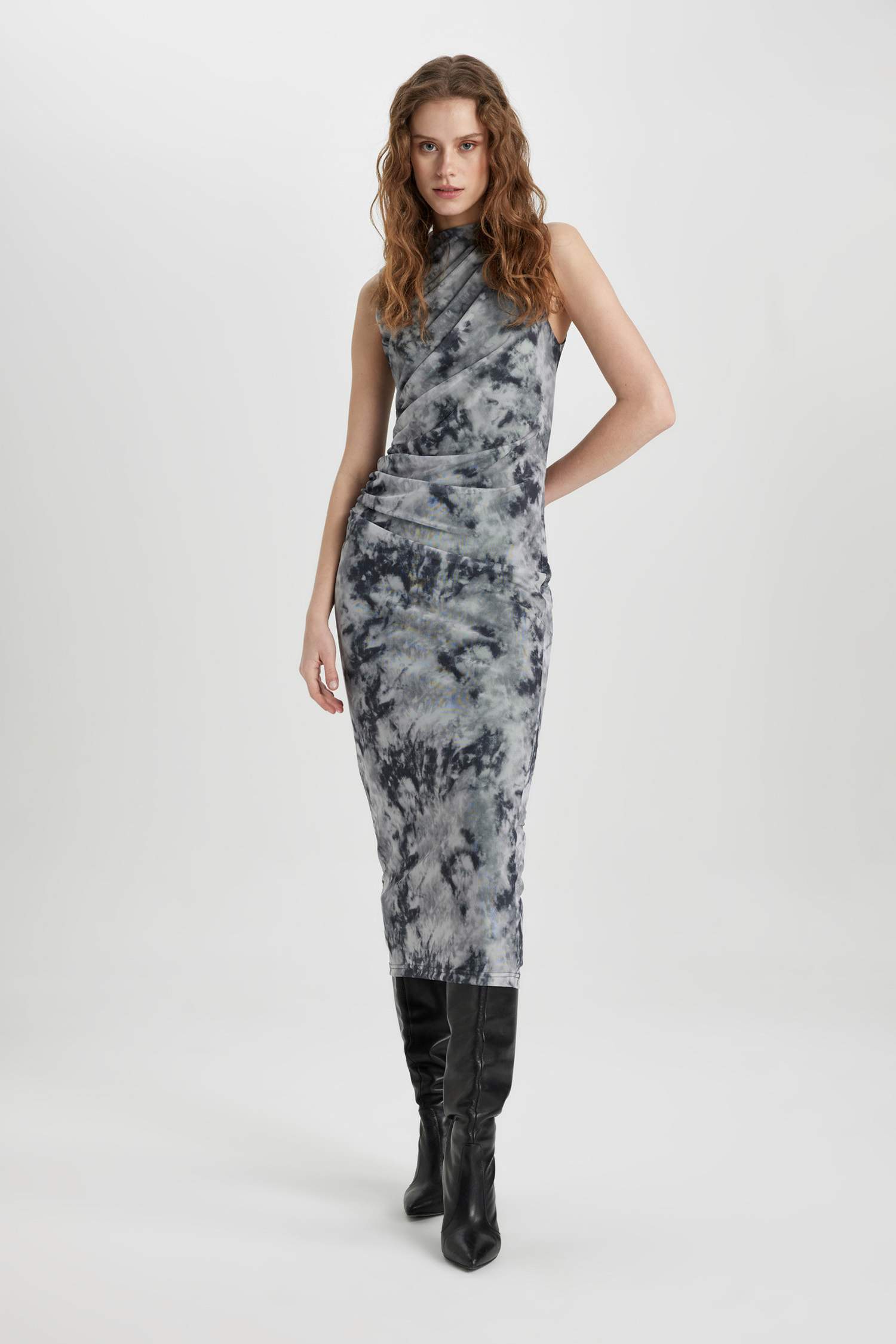 тығыз көйлек батик мойынжейде жеңсіз Қысқа жеңді трикотаж көйлек