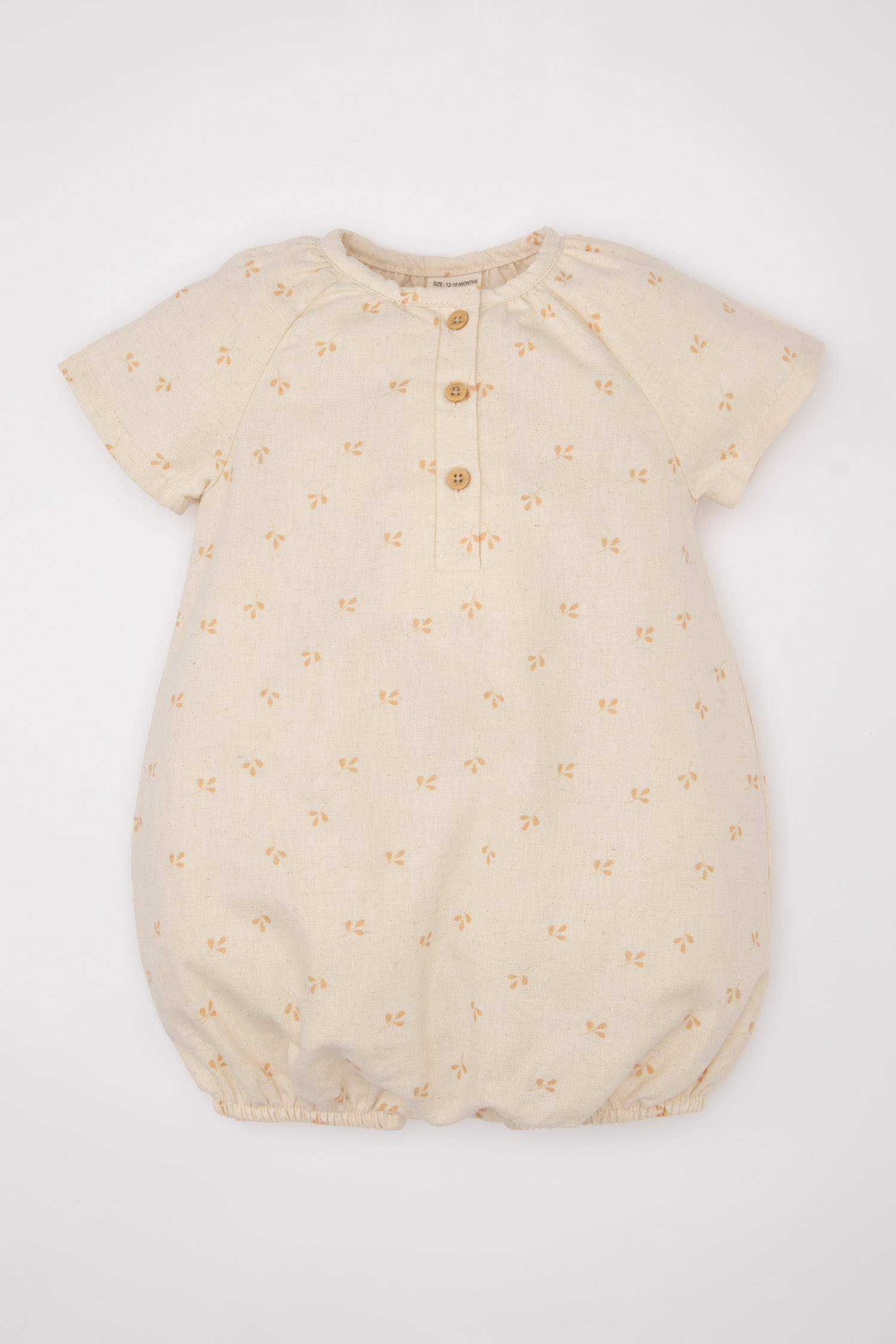 Kız Bebek Yenidoğan Çiçekli Keten Kısa Kollu Tulum