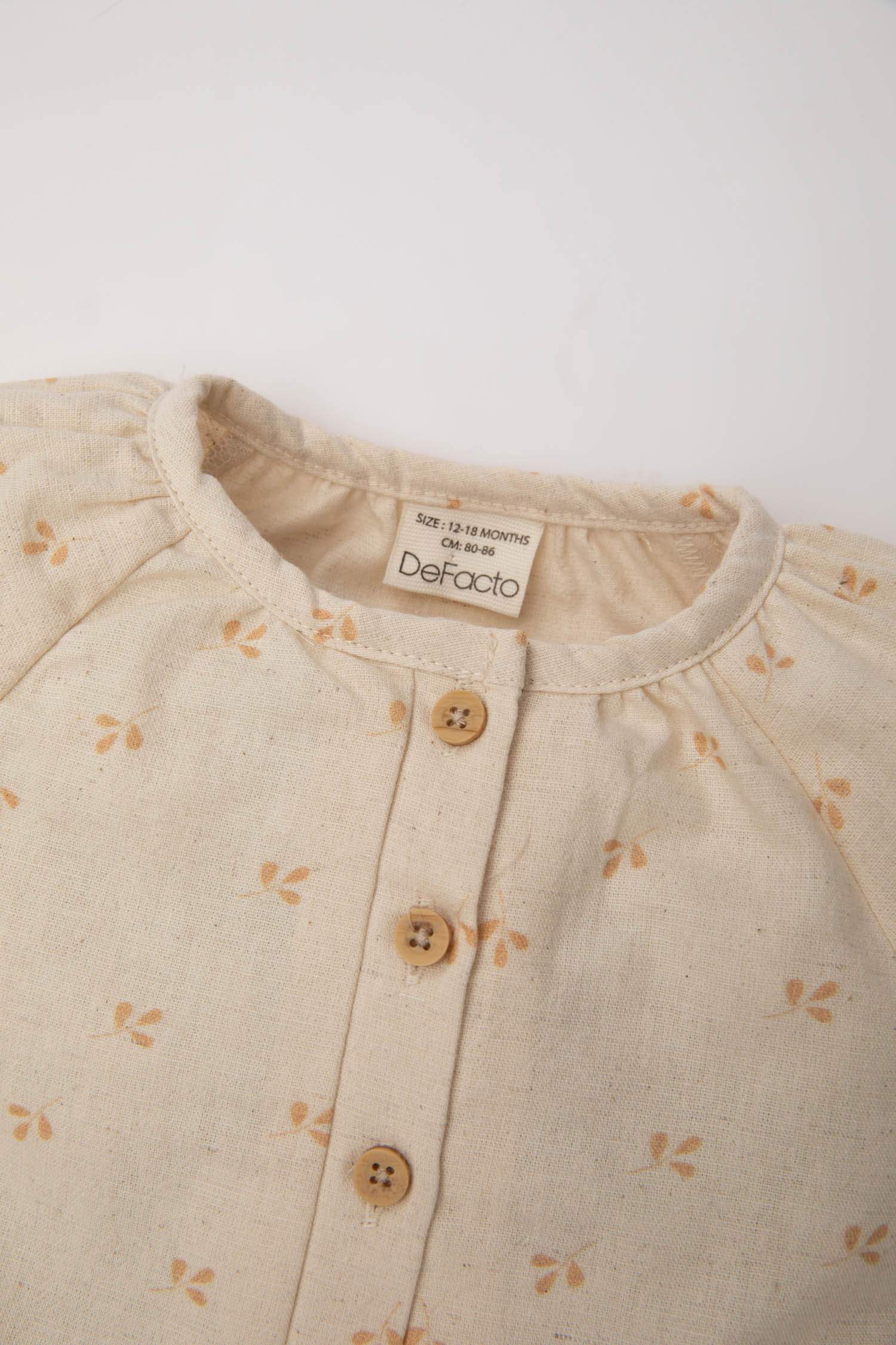 Kız Bebek Yenidoğan Çiçekli Keten Kısa Kollu Tulum