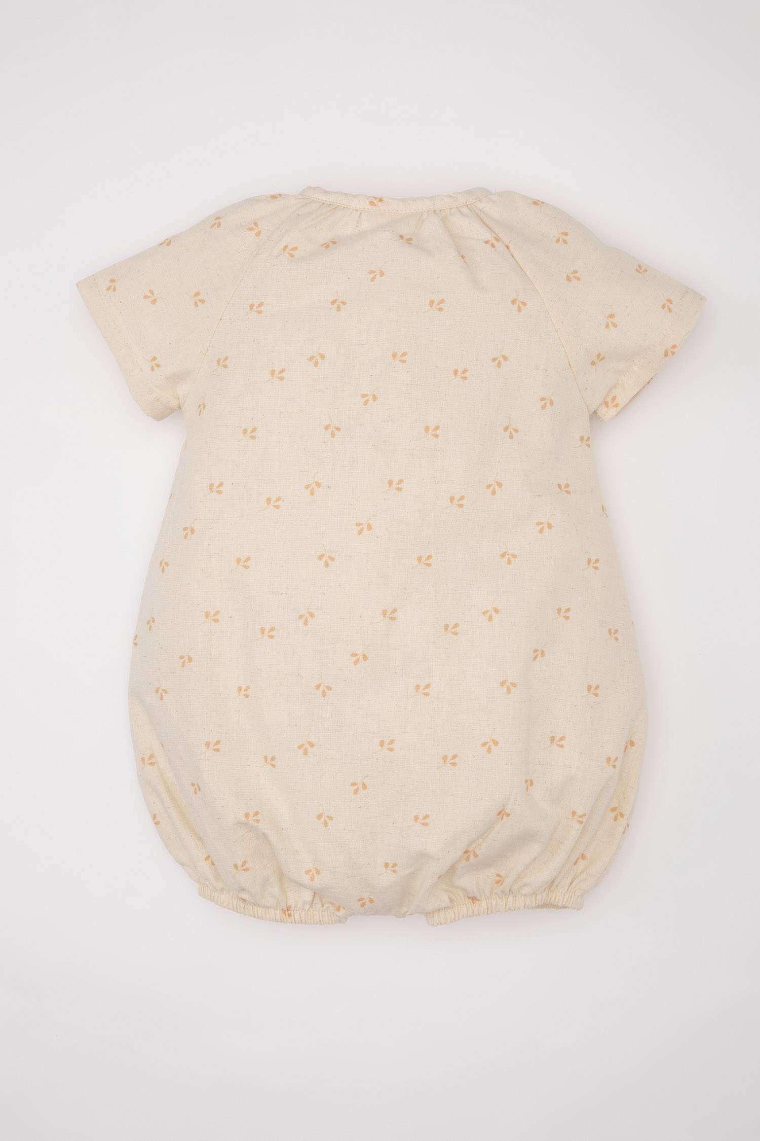 Kız Bebek Yenidoğan Çiçekli Keten Kısa Kollu Tulum