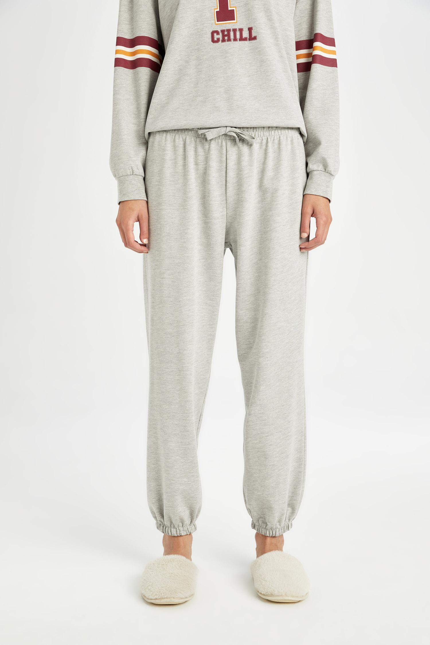 Pijama Takım Bisiklet Yaka Baskılı Uzun Kollu Sweatshirt Uzun Alt-Fall in Love