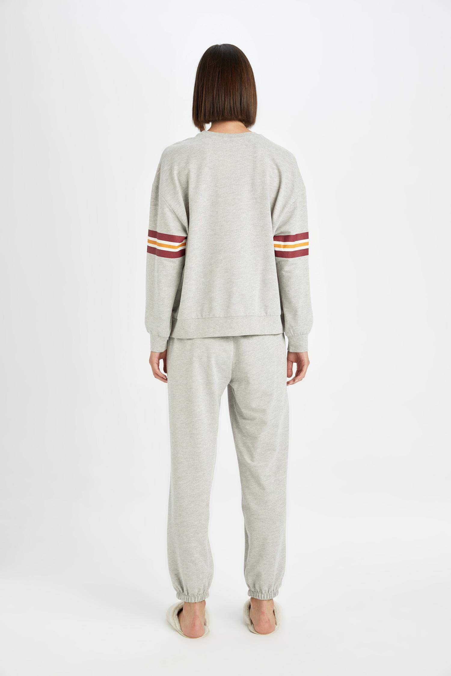 Pijama Takım Bisiklet Yaka Baskılı Uzun Kollu Sweatshirt Uzun Alt-Fall in Love