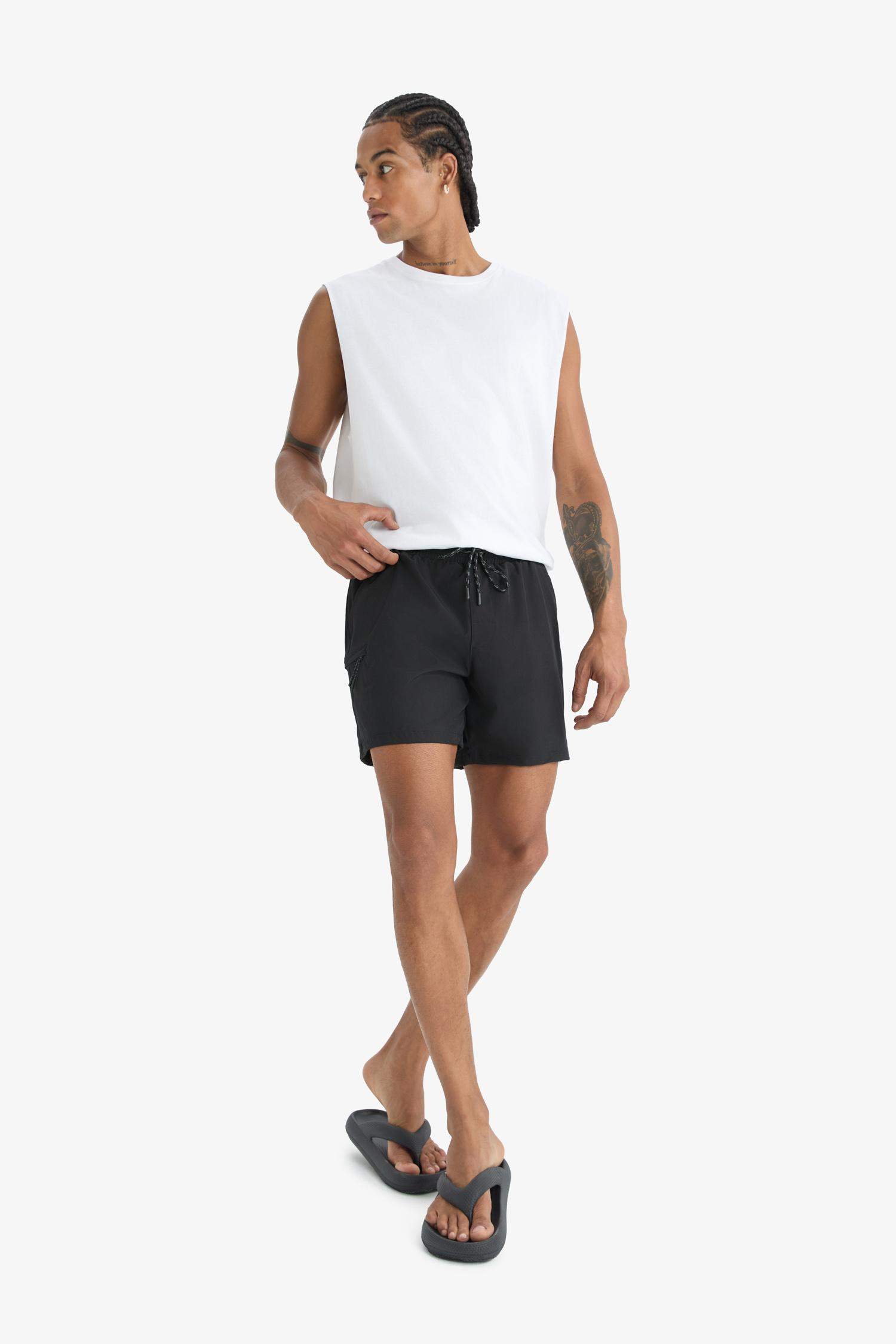 DeFactoFit Baskılı Esnek Dokulu Kısa Boy Sporcu Deniz Şortu